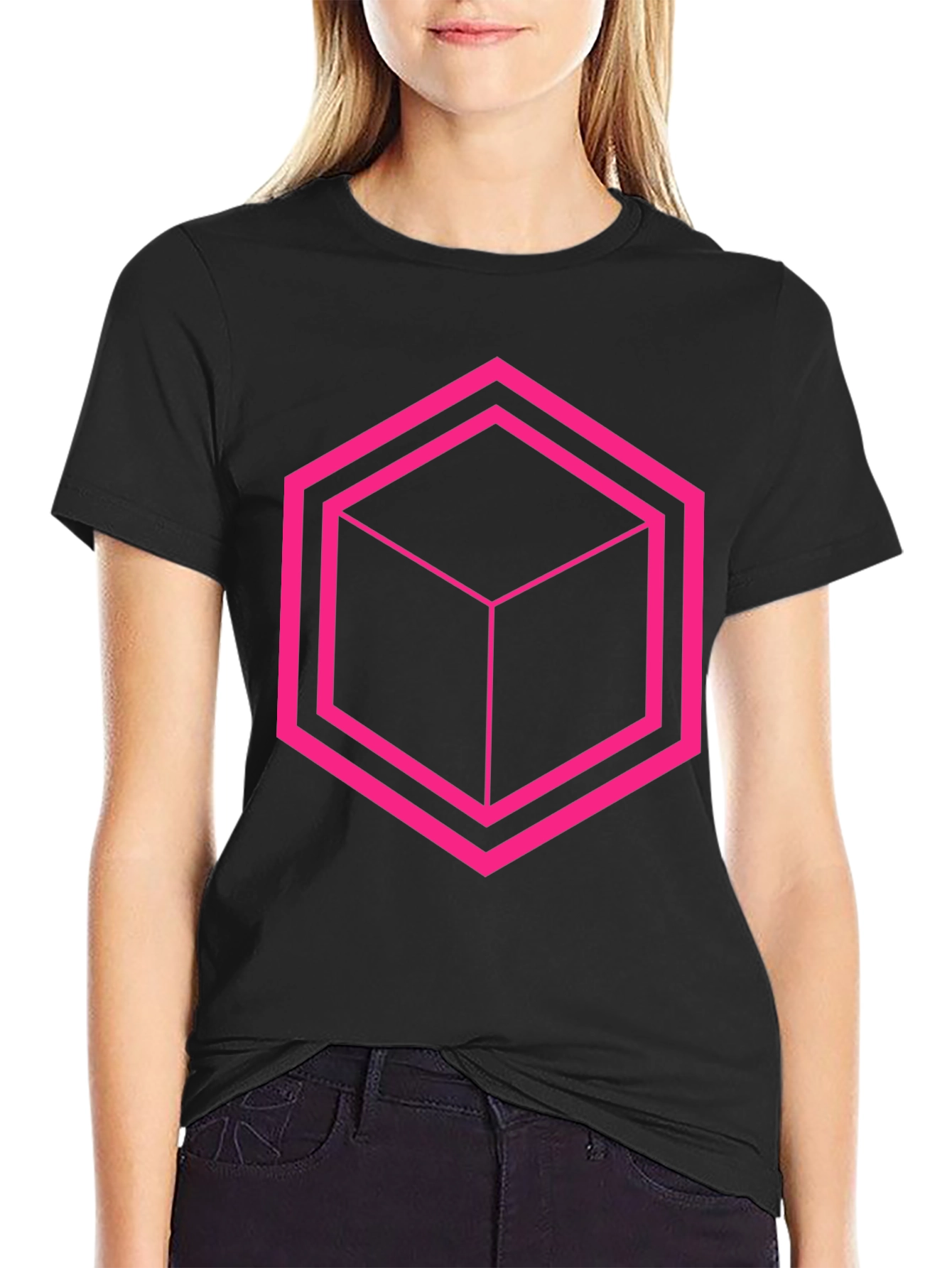 Geometric Cube Graphic Tee - Black