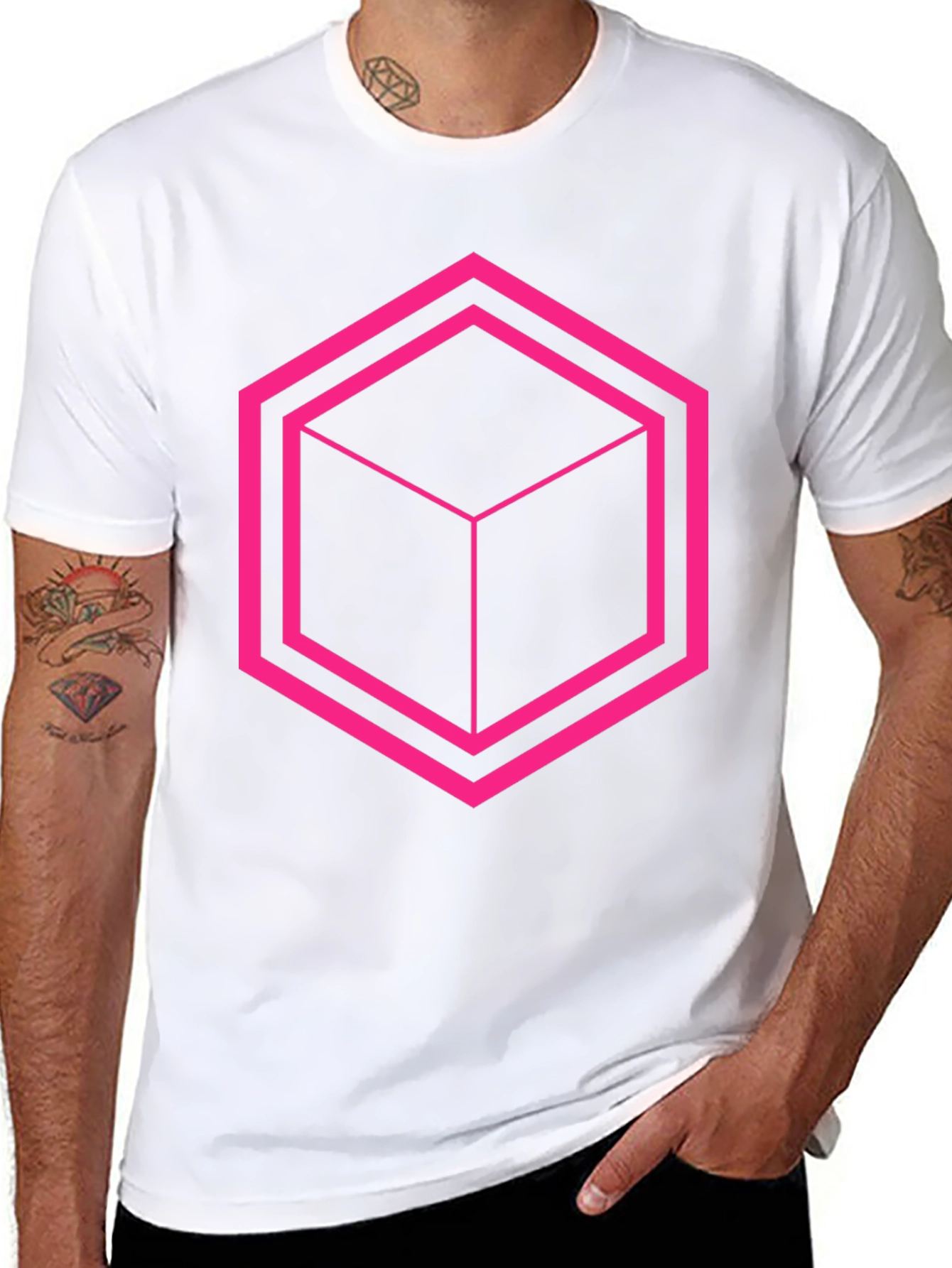 Geometric Cube Graphic Tee - Black