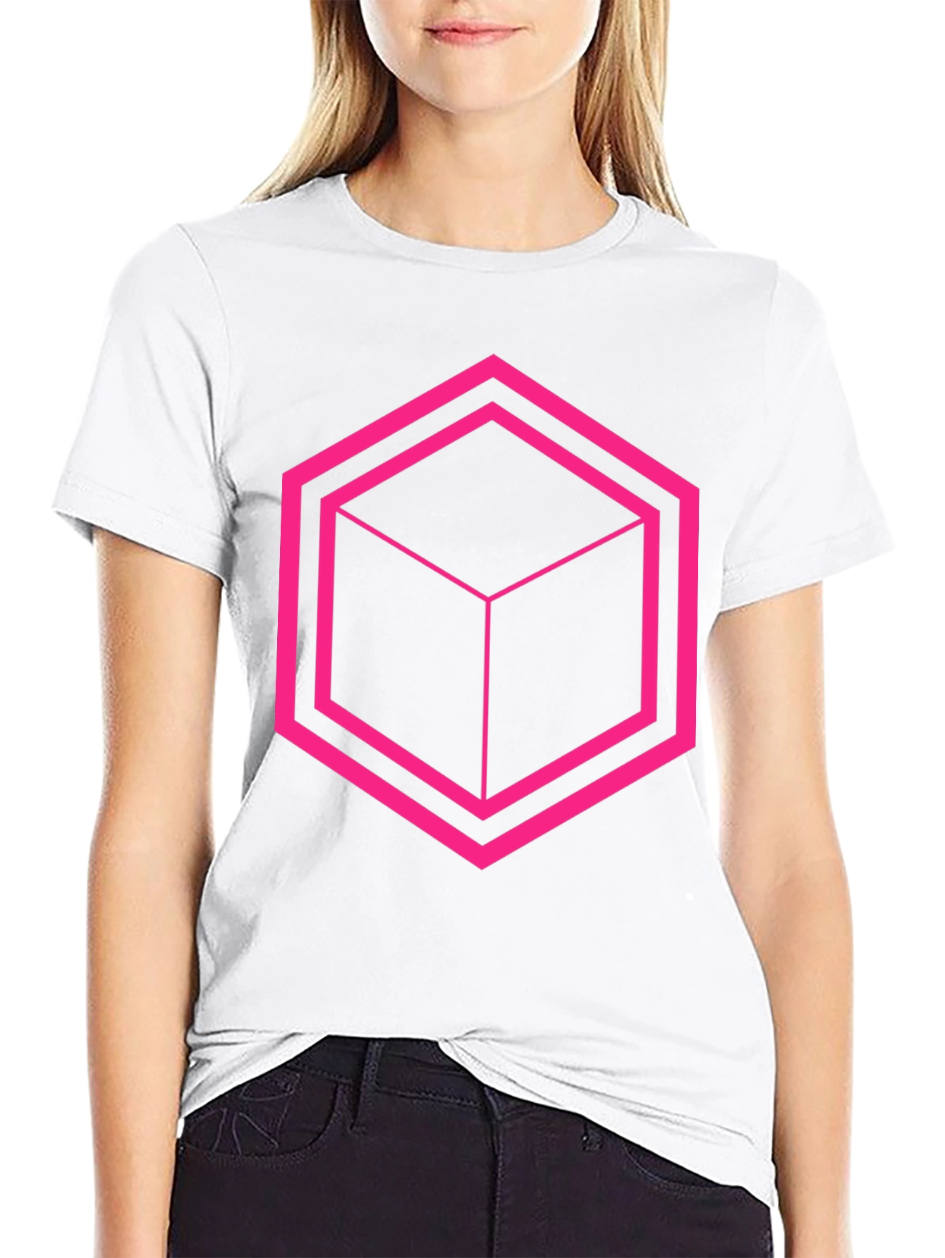 Geometric Cube Graphic Tee - Black