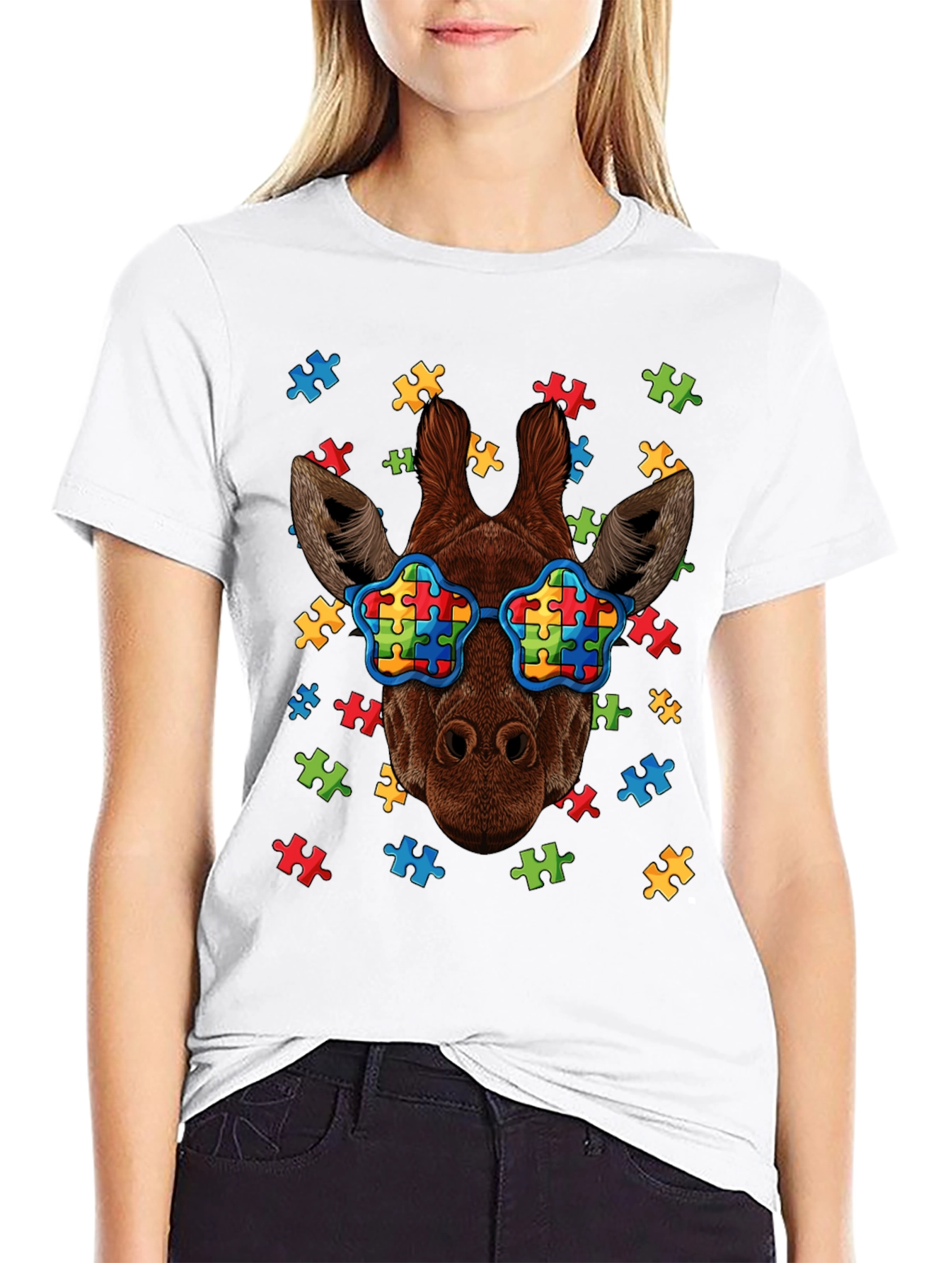 Giraffe Autism Awareness T-Shirt Puzzle Design