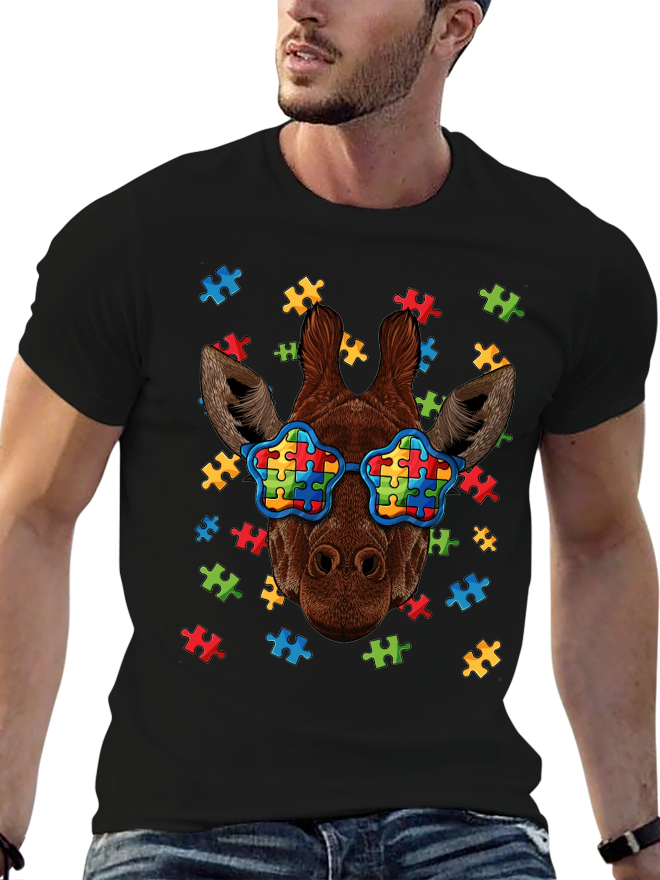 Giraffe Autism Awareness T-Shirt Puzzle Design