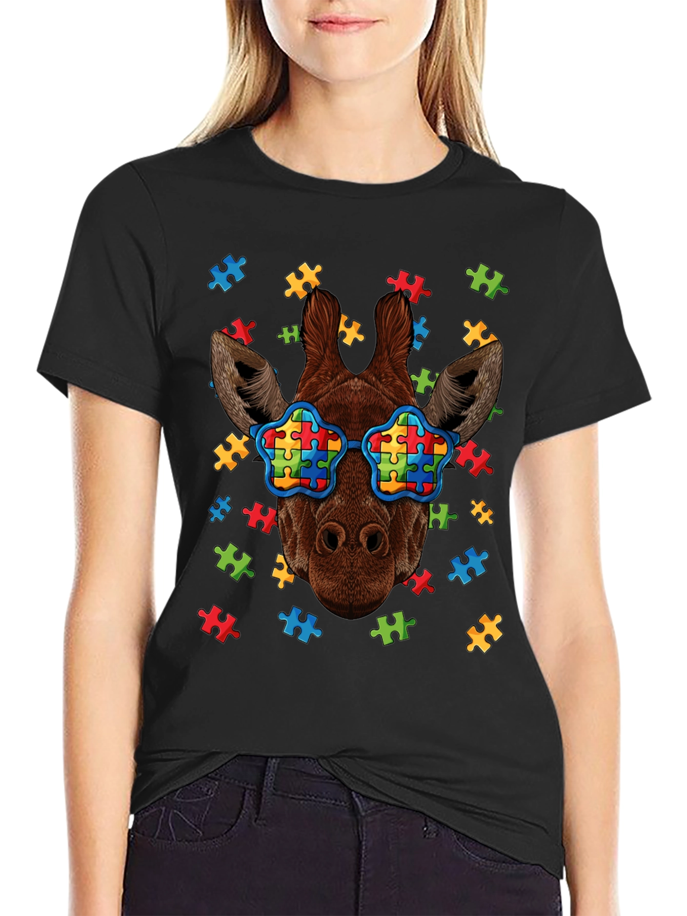 Giraffe Autism Awareness T-Shirt Puzzle Design