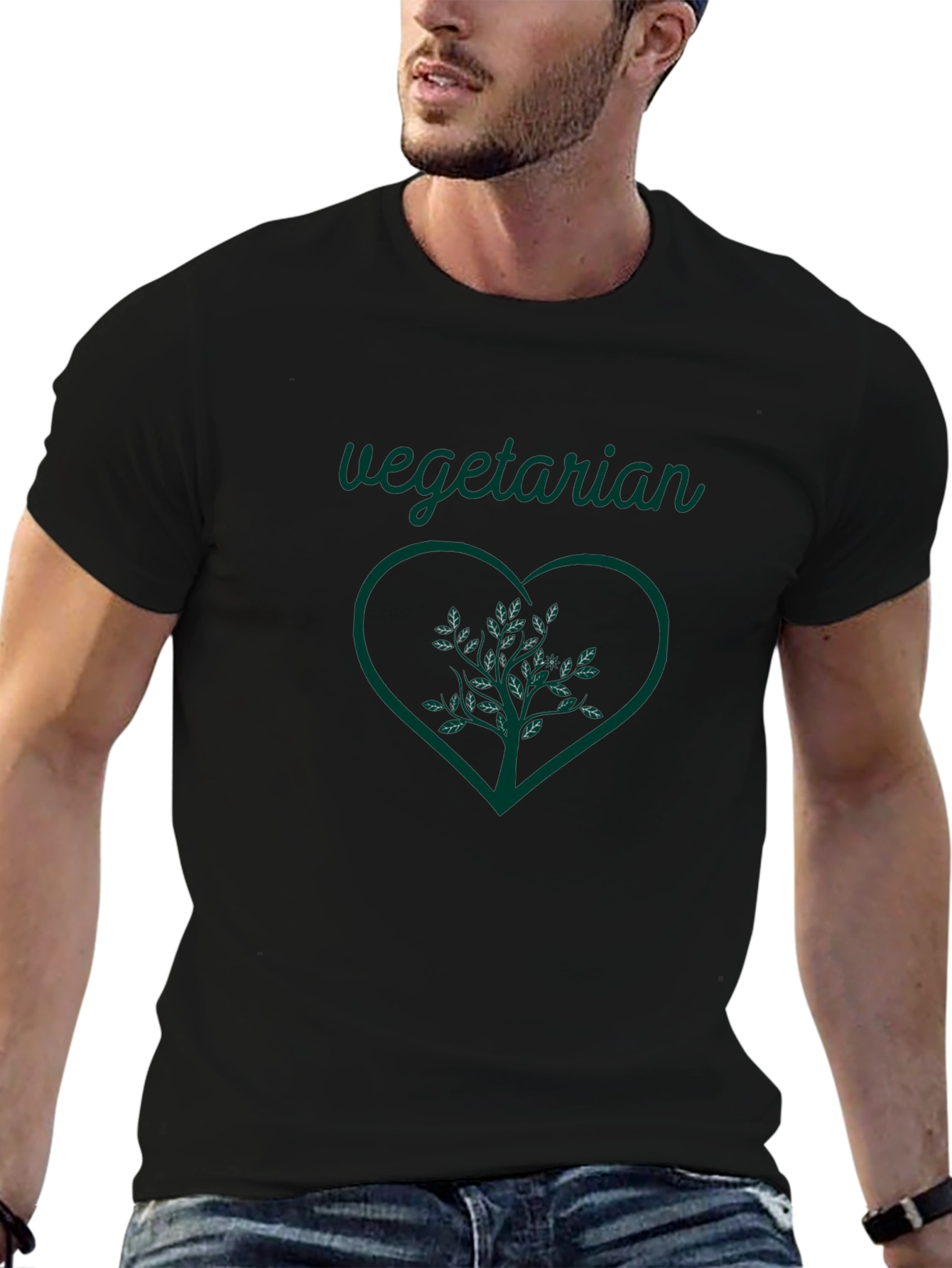 Vegetarian Heart Tree Graphic Tee - Black