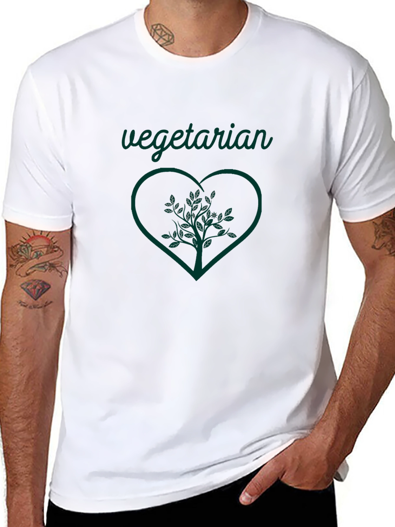 Vegetarian Heart Tree Graphic Tee - Black