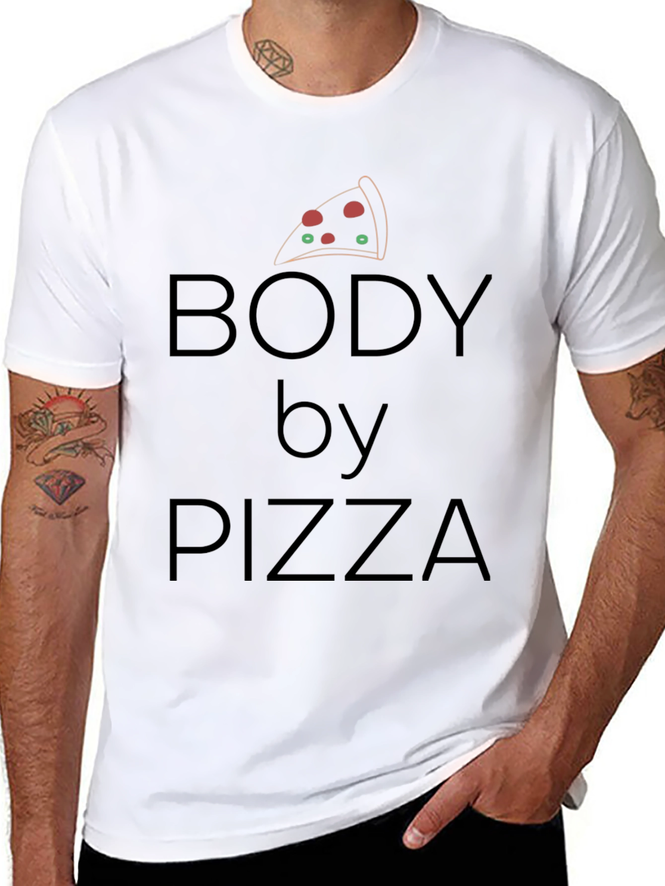 Body By Pizza Black T-Shirt - Funny Foodie Tee