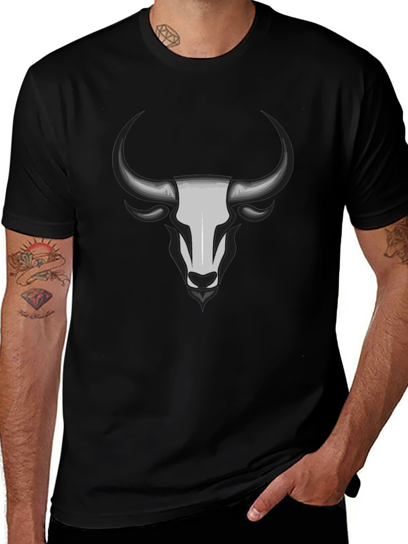 Bull Skull Graphic Tee - Black Cotton T-Shirt