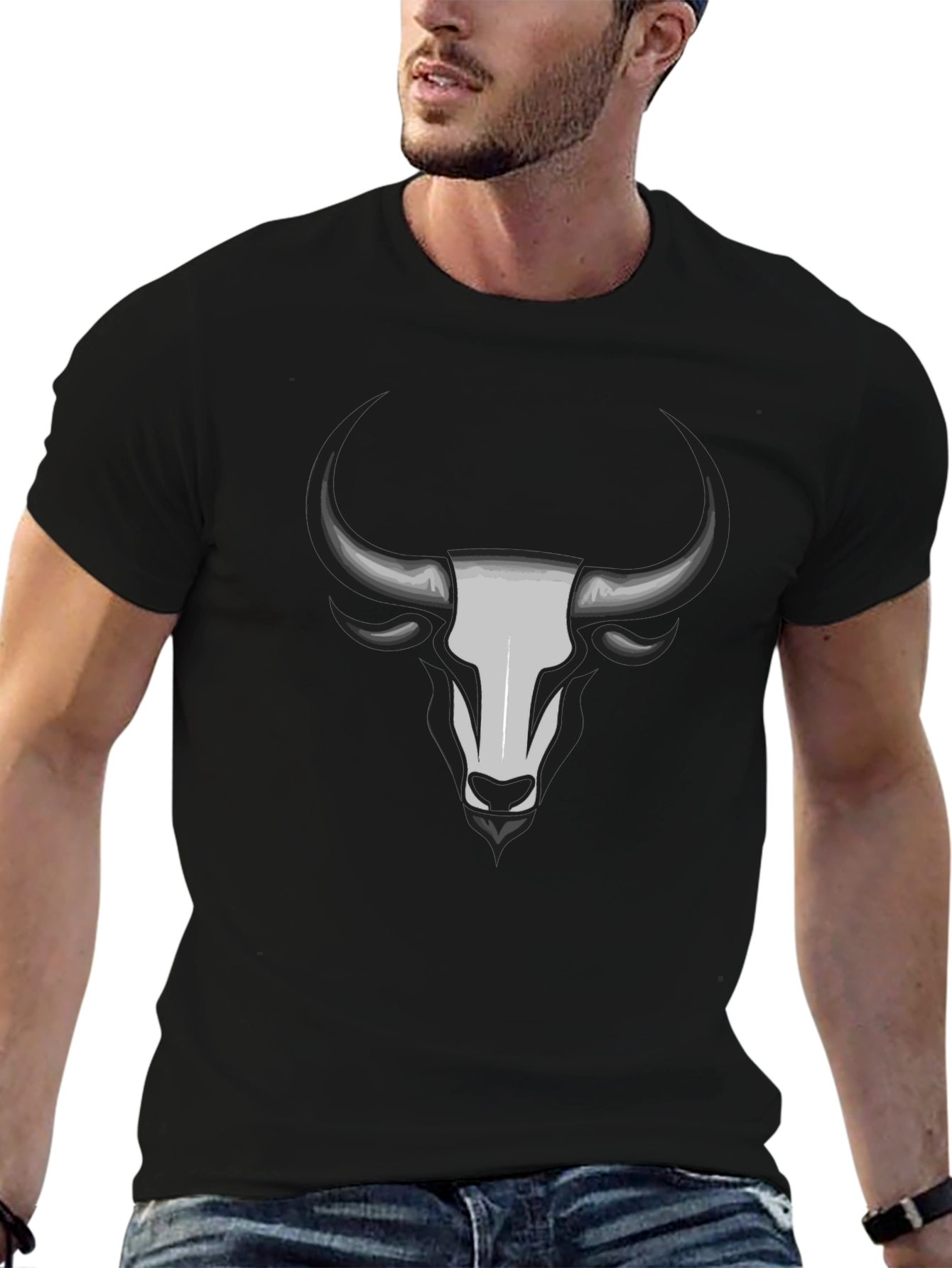 Bull Skull Graphic Tee - Black Cotton T-Shirt