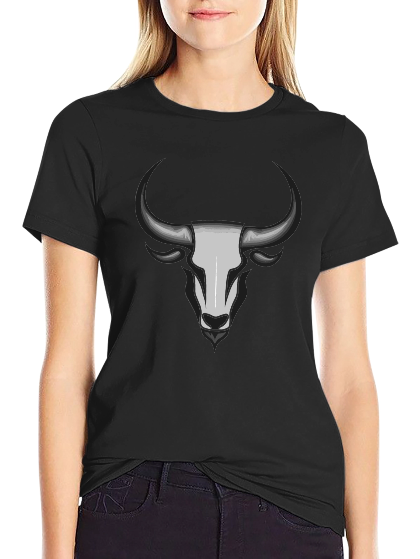 Bull Skull Graphic Tee - Black Cotton T-Shirt