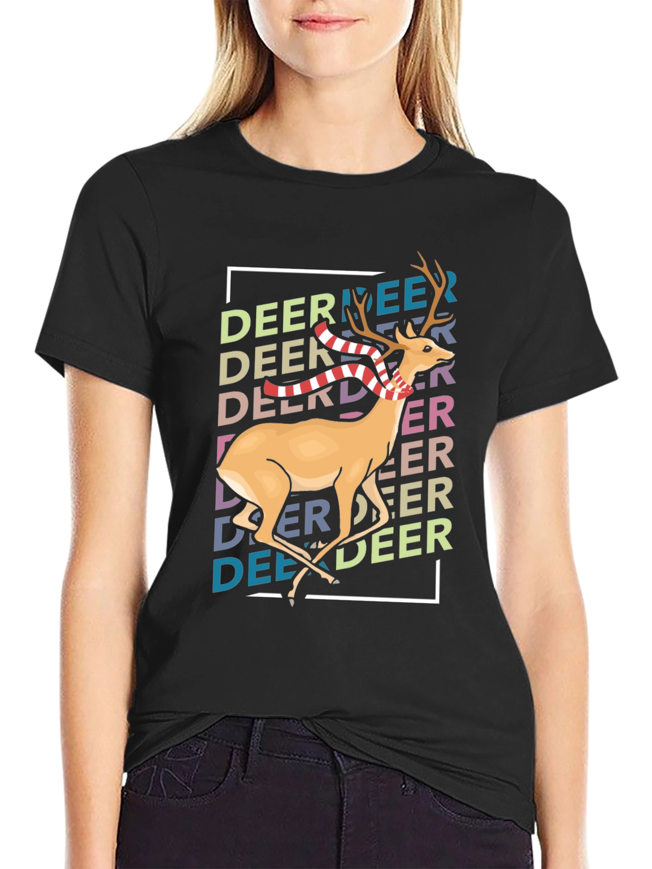 Festive Deer Graphic Tee - Holiday Season Style