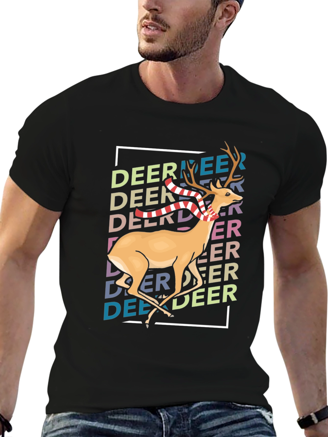 Festive Deer Graphic Tee - Holiday Season Style