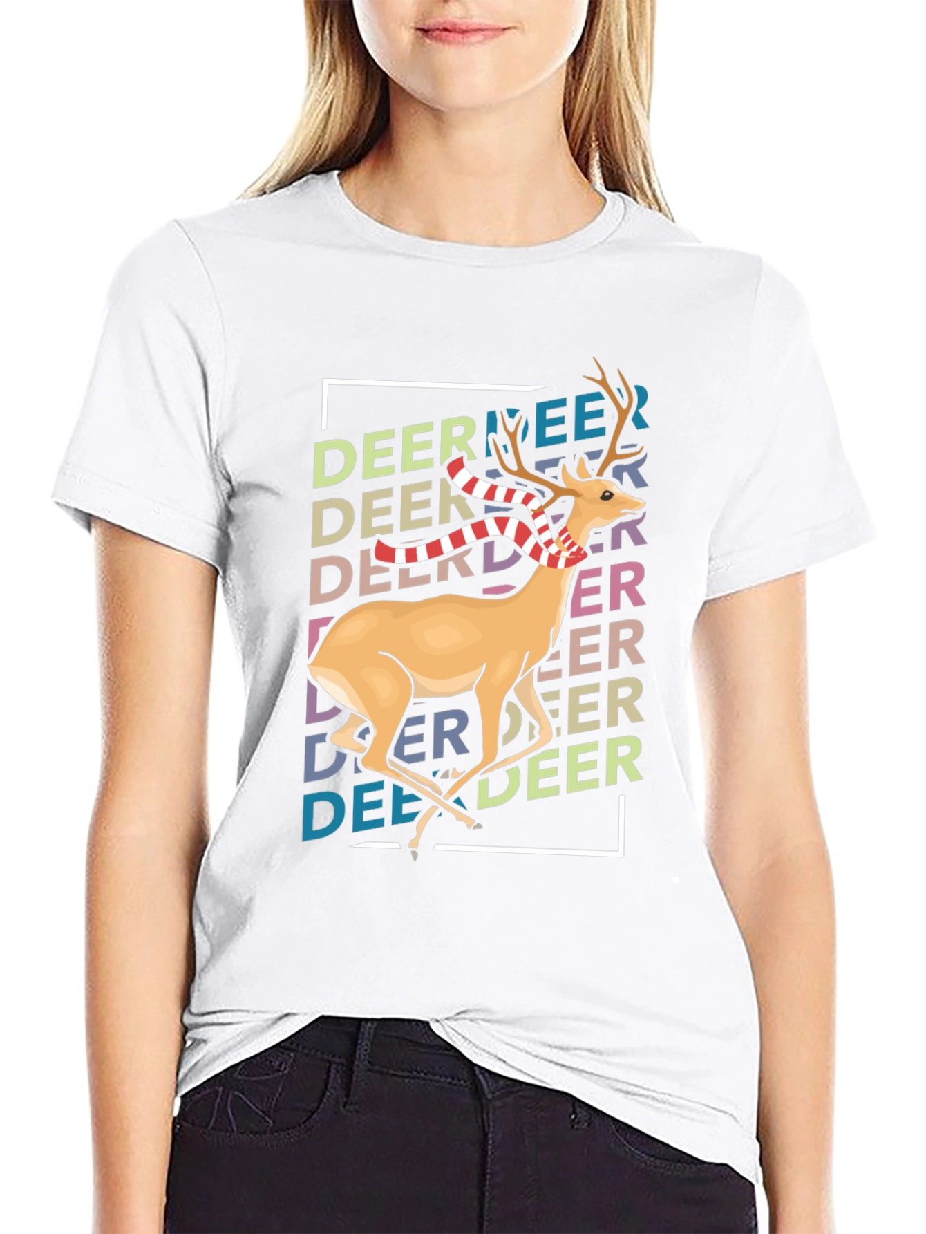 Festive Deer Graphic Tee - Holiday Season Style