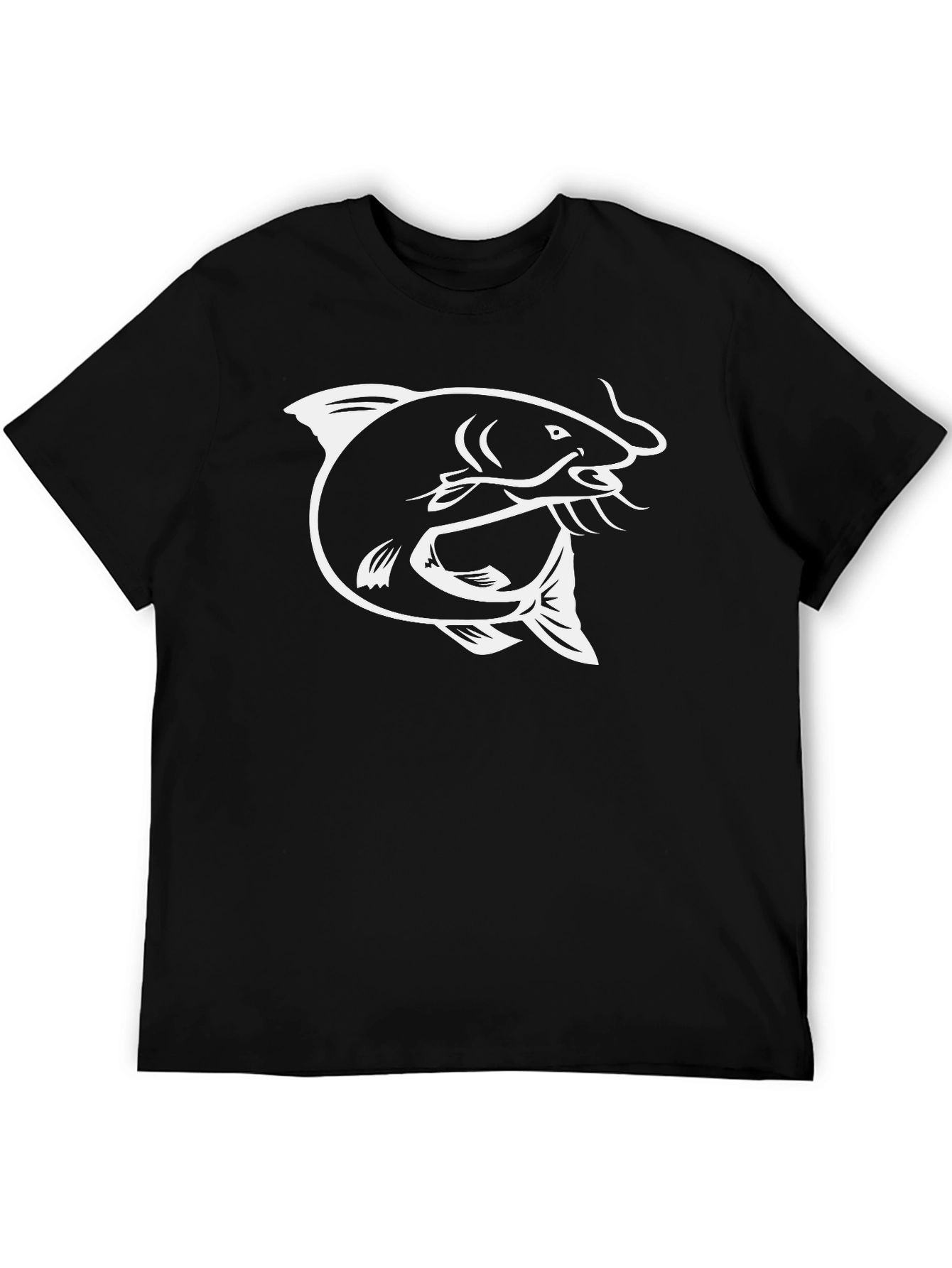 Mens Black T-Shirt with White Fish Graphic Print