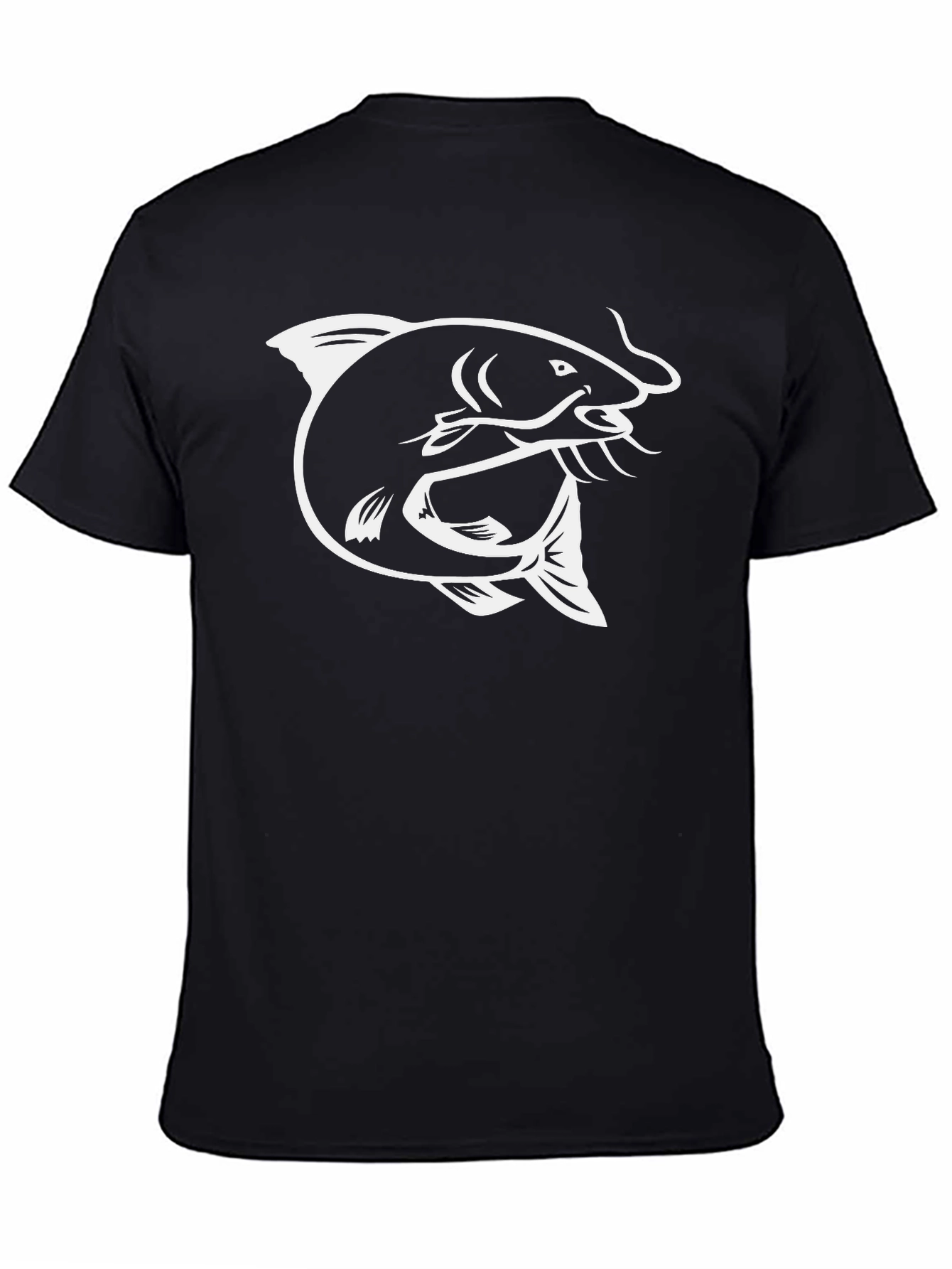 Mens Black T-Shirt with White Fish Graphic Print