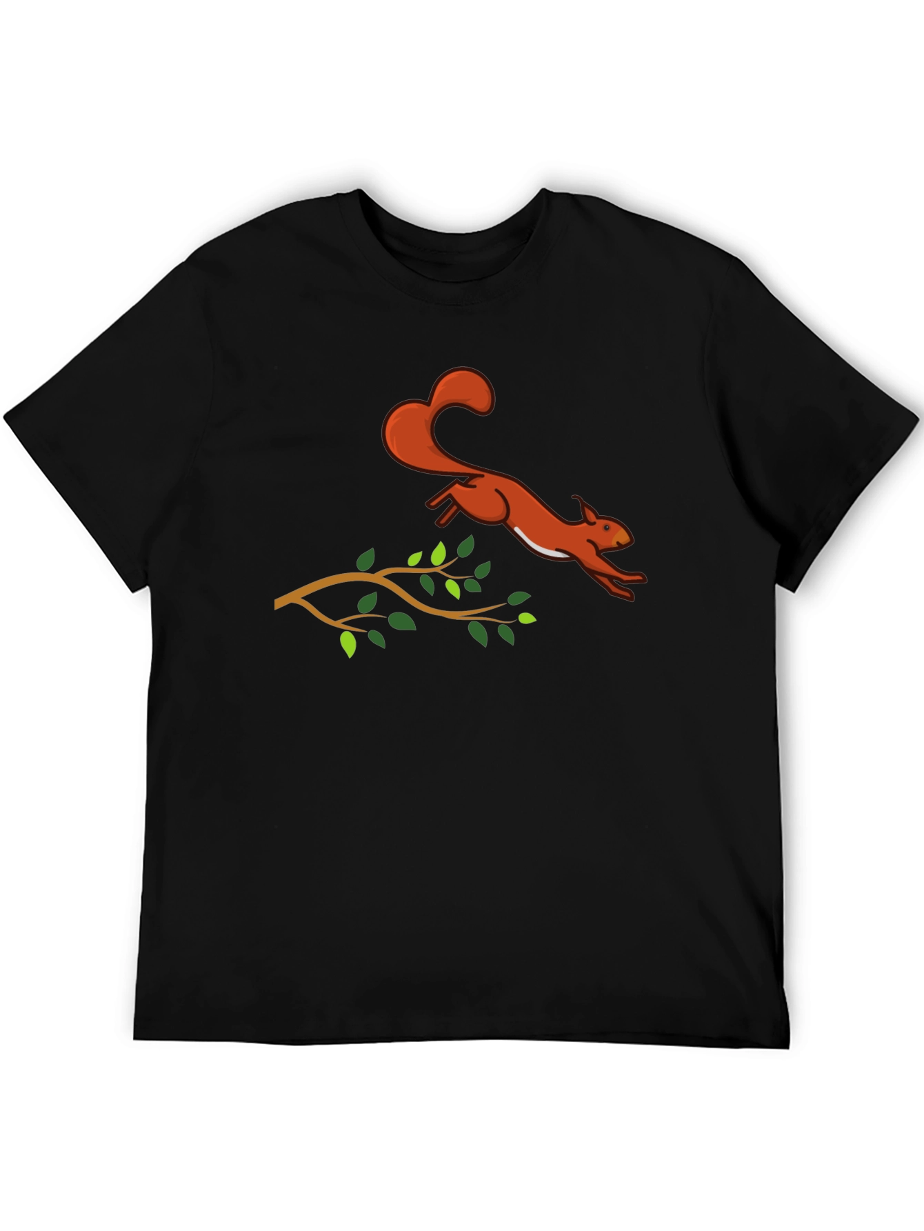 Squirrel Leaping T-Shirt - Black Cotton Graphic Tee