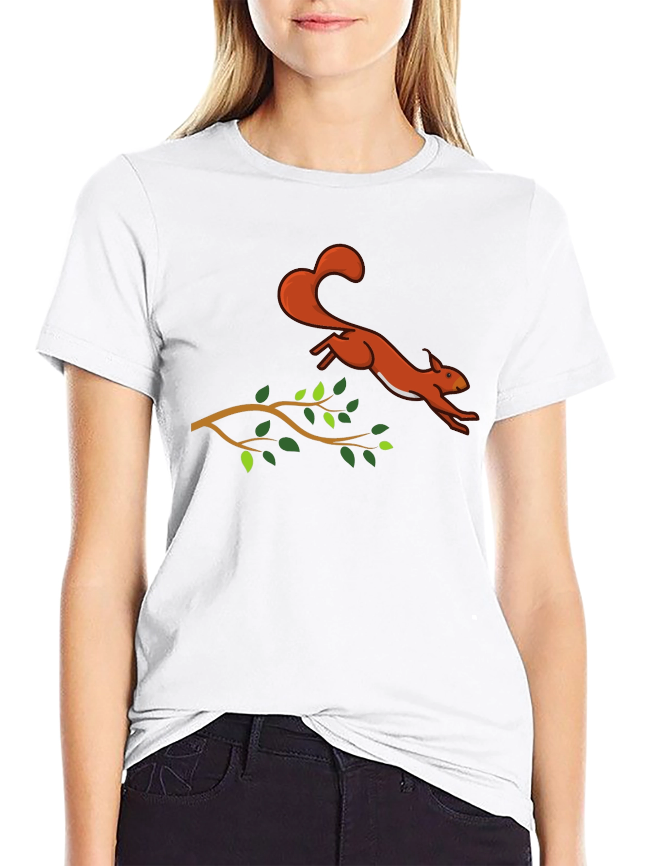 Squirrel Leaping T-Shirt - Black Cotton Graphic Tee