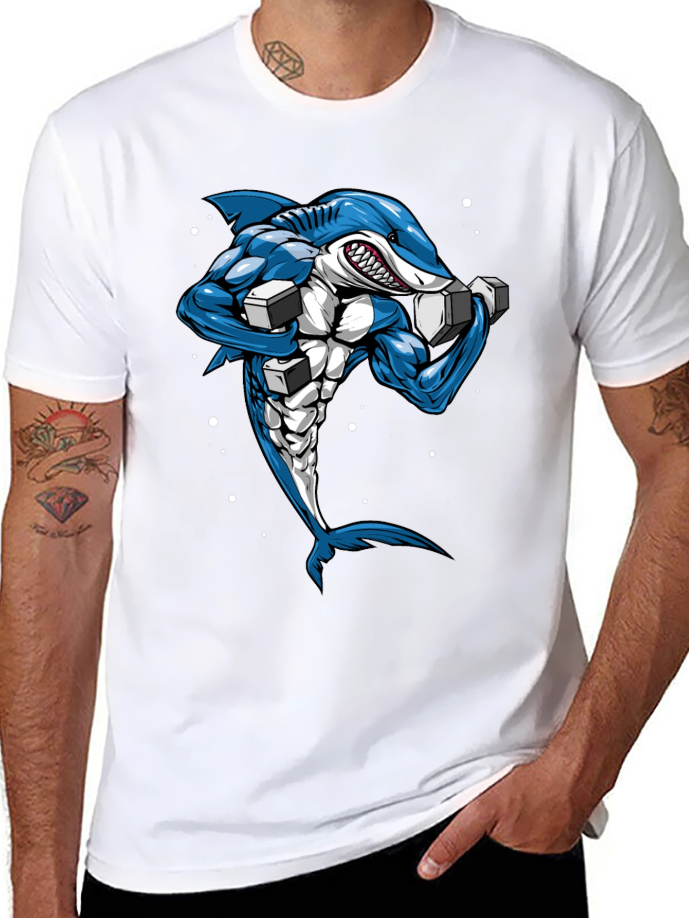 Muscle Shark Graphic Tee - Black Cotton T-Shirt