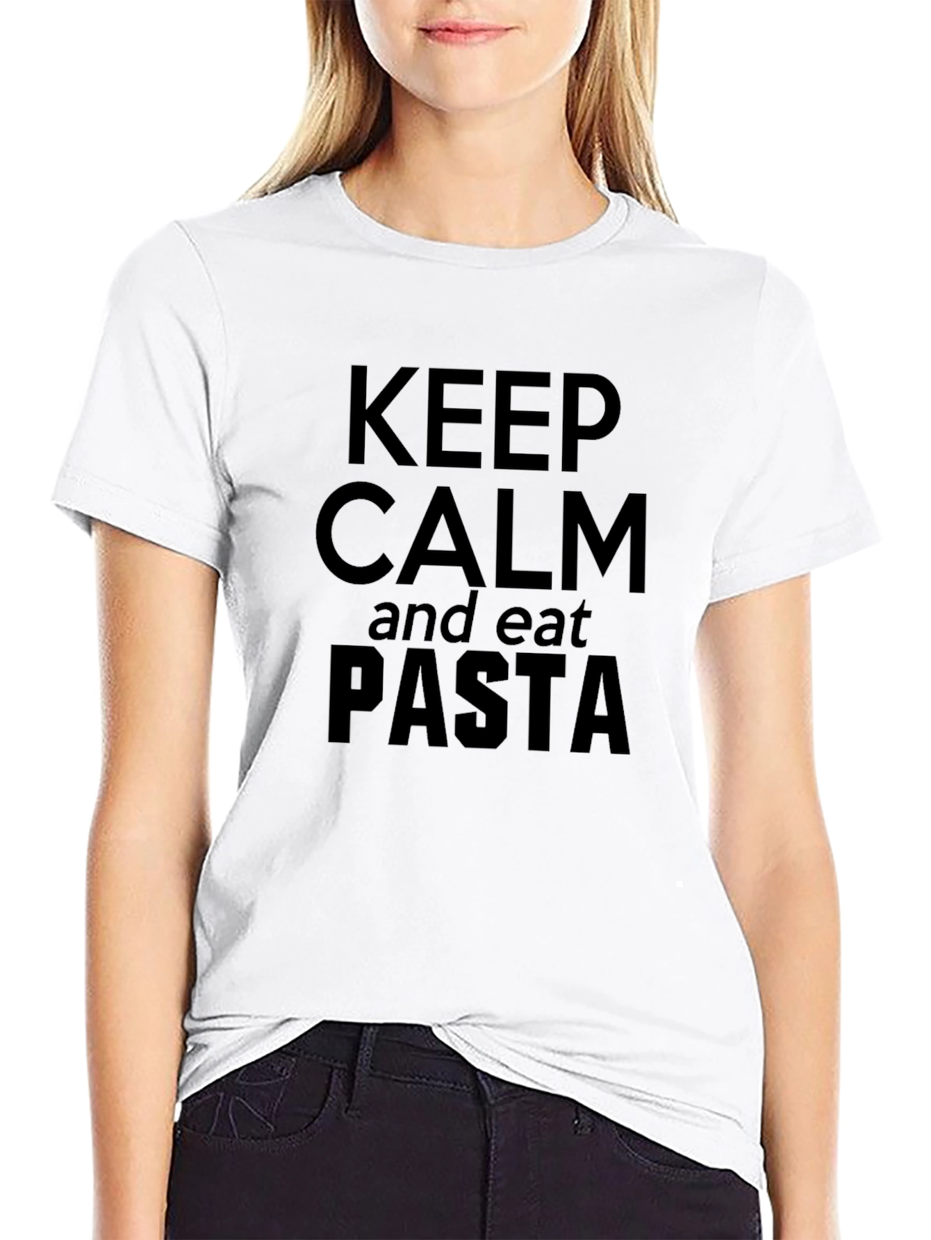 Keep Calm and Eat Pasta - Black Graphic T-Shirt