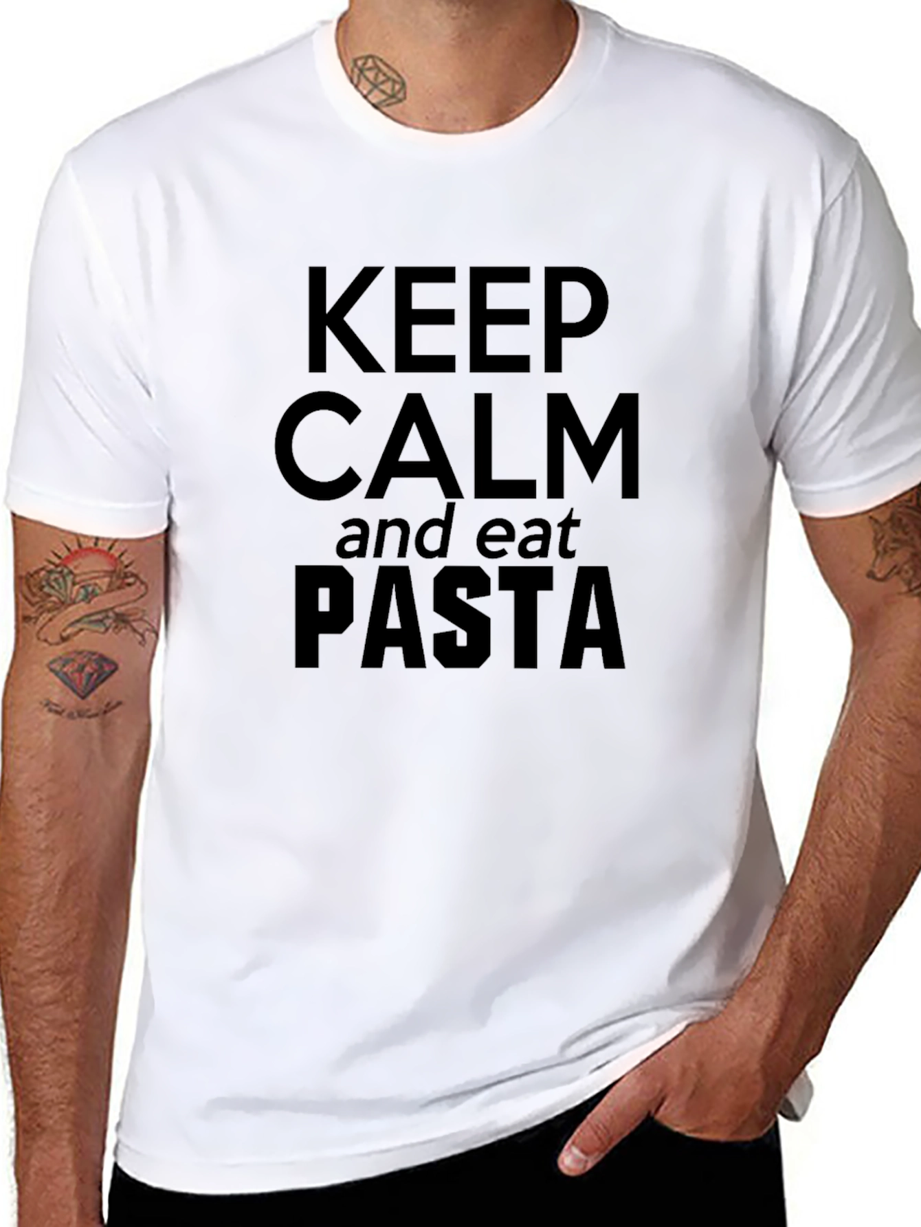 Keep Calm and Eat Pasta - Black Graphic T-Shirt