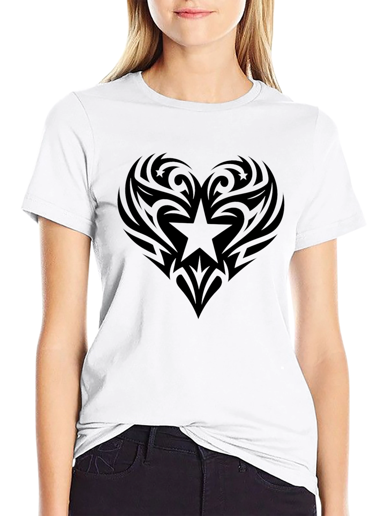 Tribal Heart Star Graphic Tee - Black