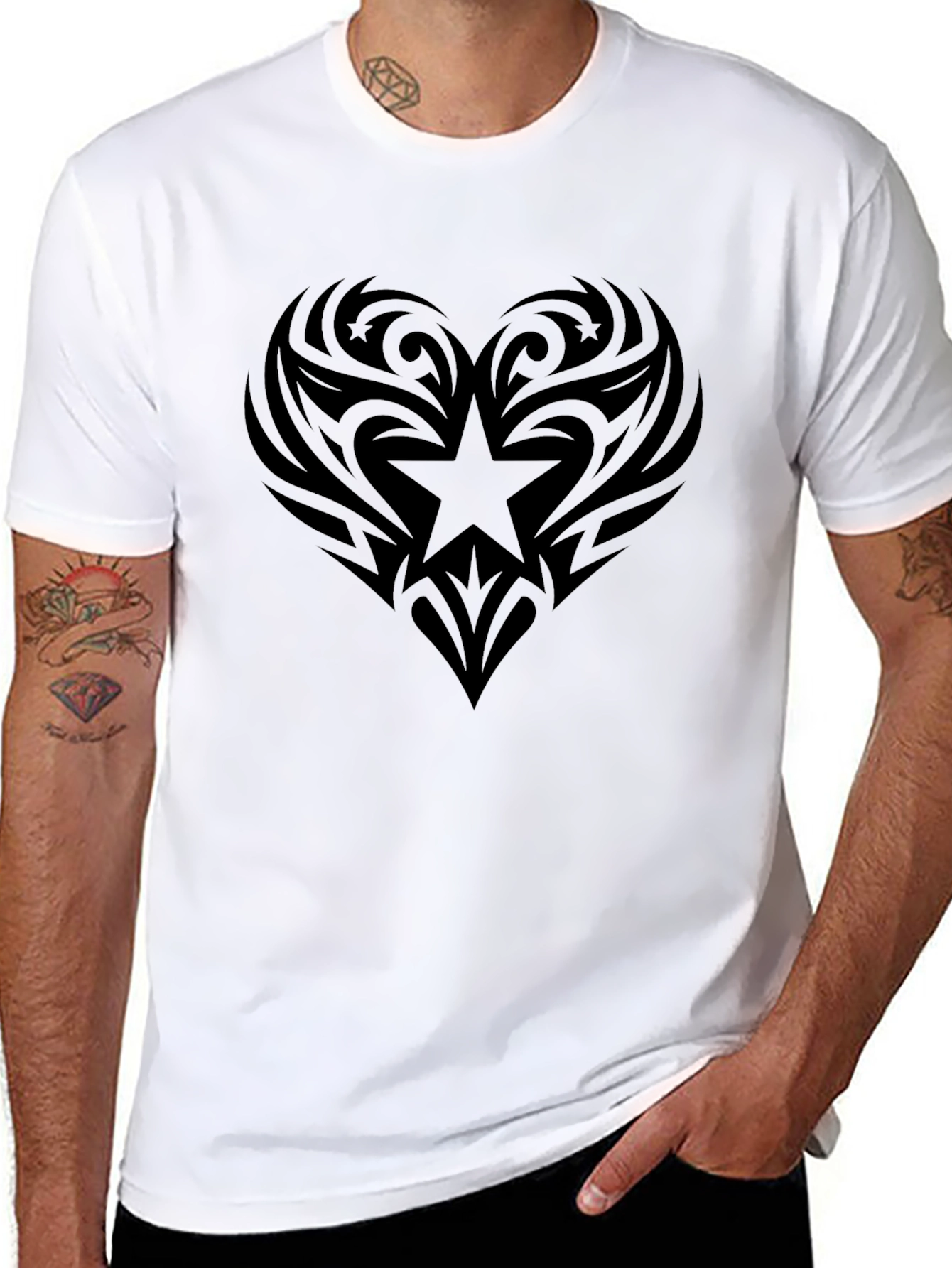 Tribal Heart Star Graphic Tee - Black