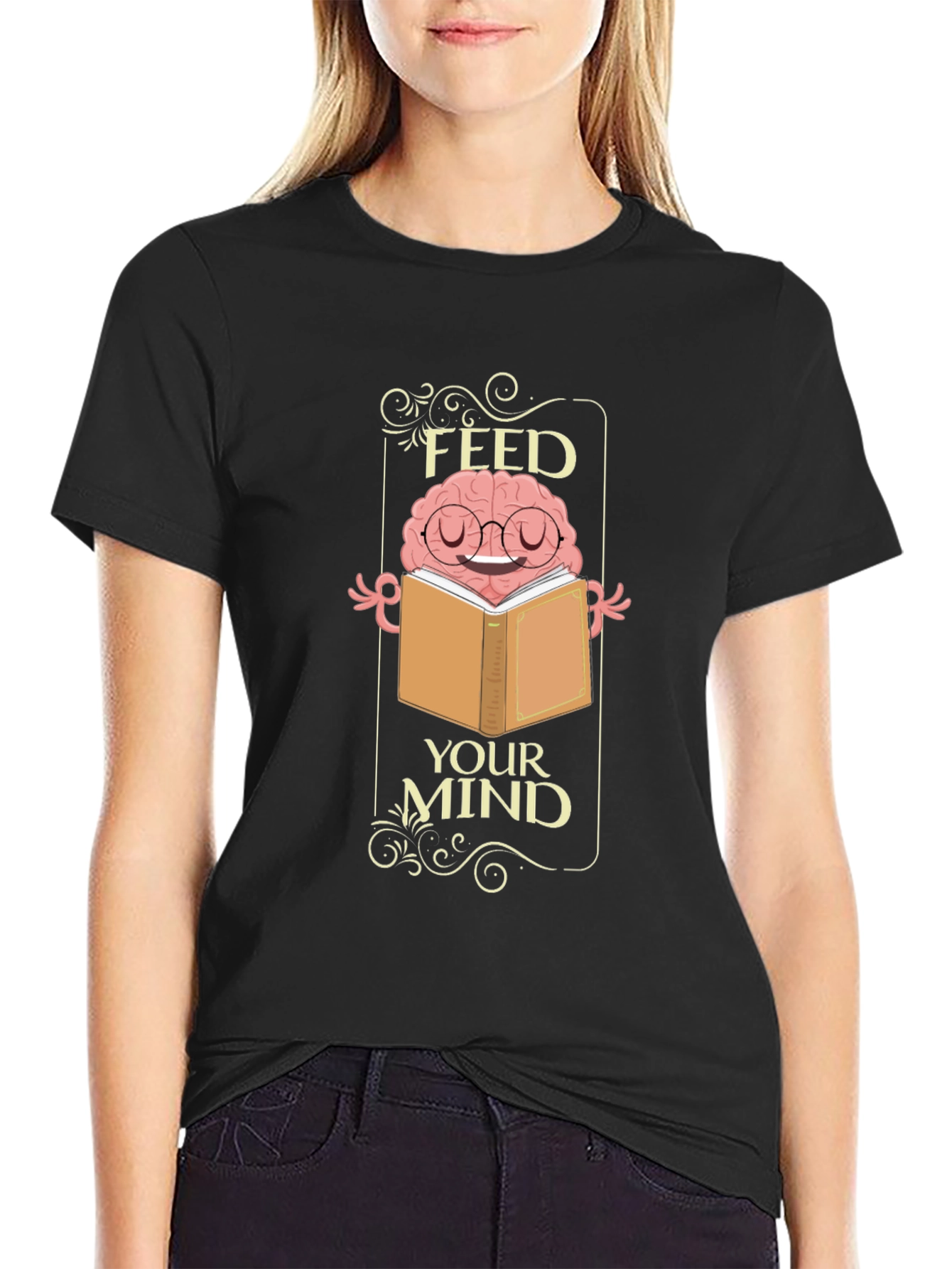 Feed Your Mind T-Shirt - Brain Reading Book Tee