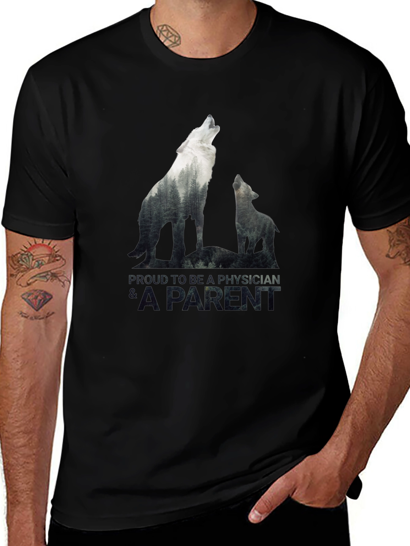 Proud Physician Parent Wolf Pack Black T-Shirt