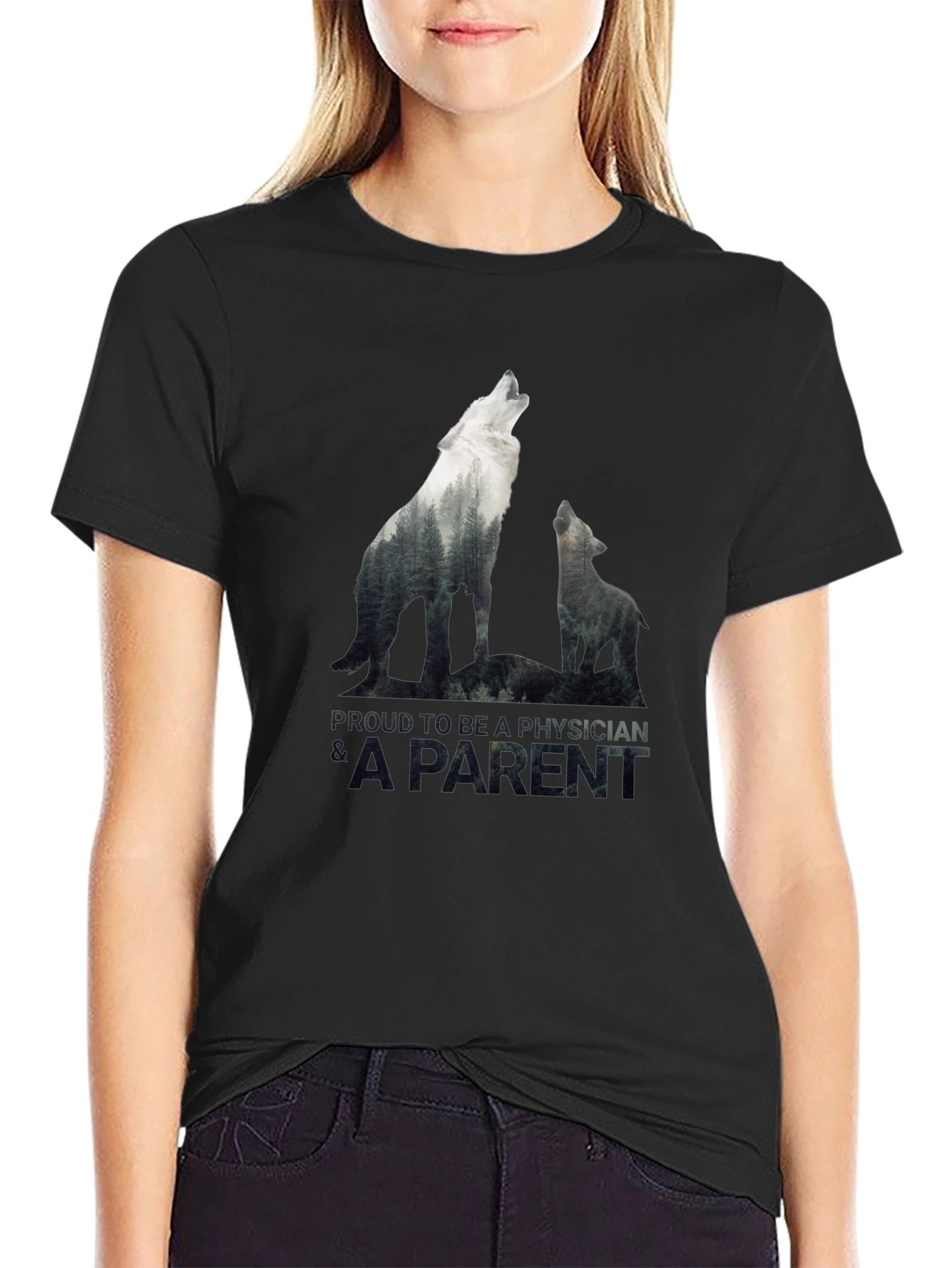 Proud Physician Parent Wolf Pack Black T-Shirt