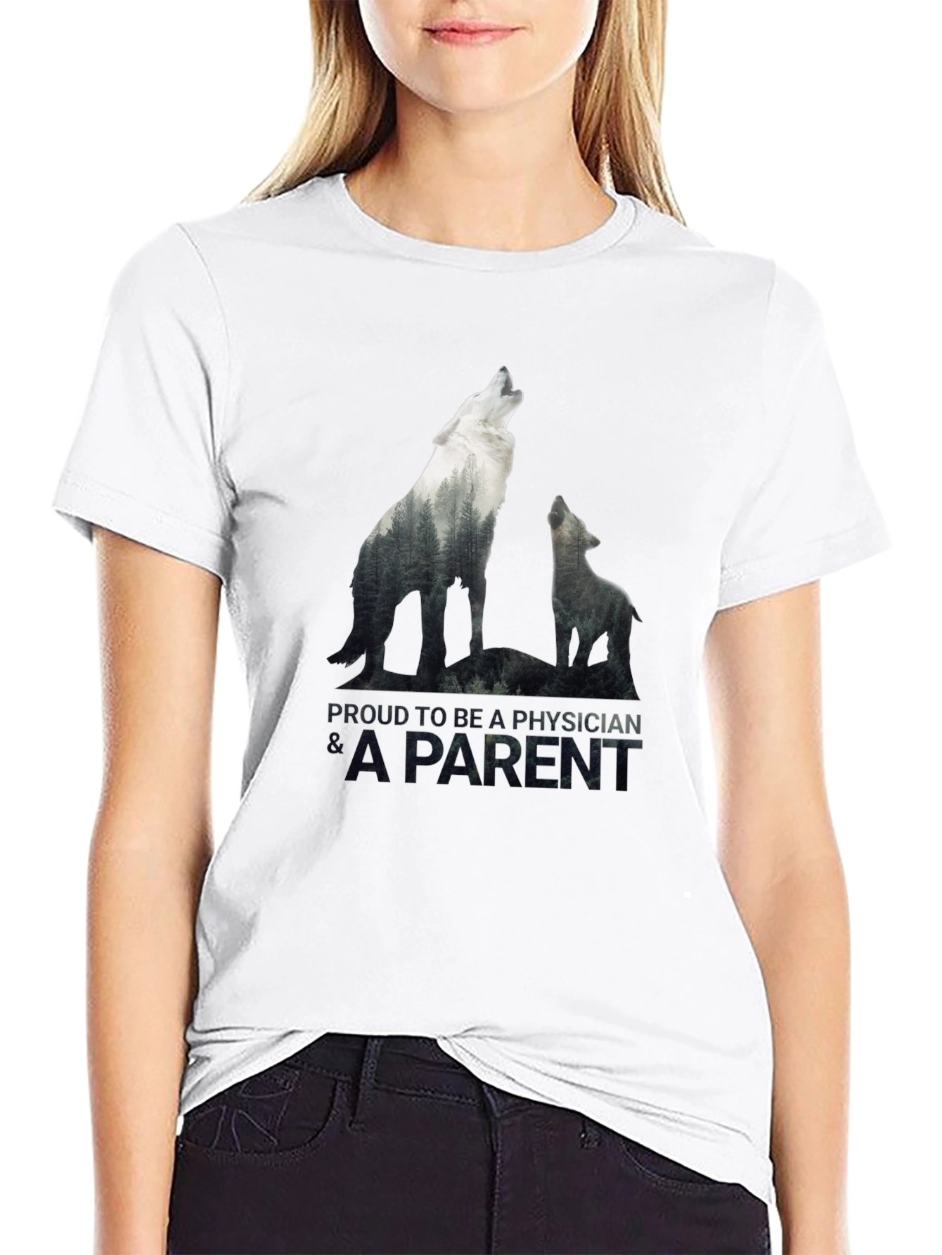 Proud Physician Parent Wolf Pack Black T-Shirt