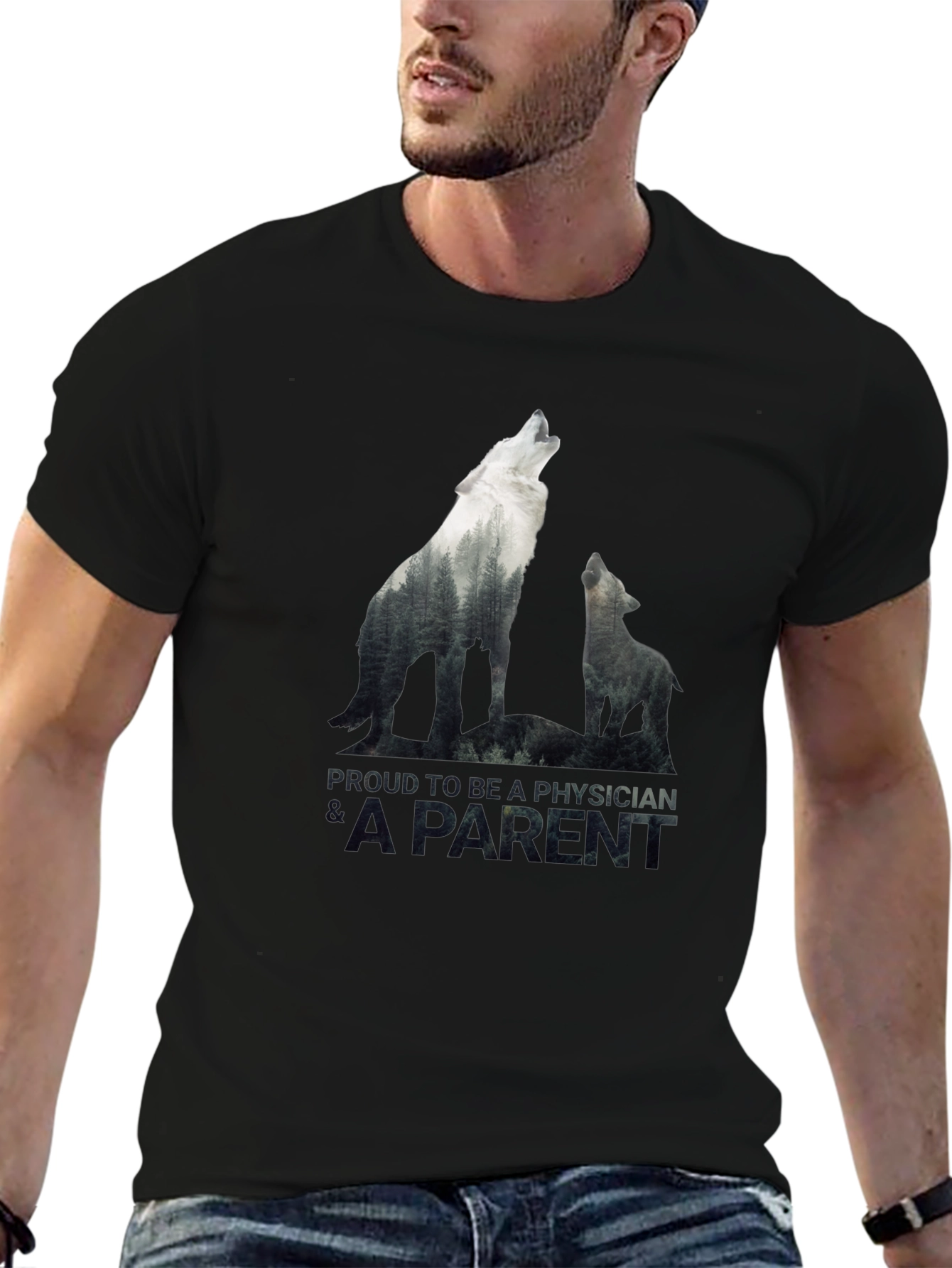Proud Physician Parent Wolf Pack Black T-Shirt