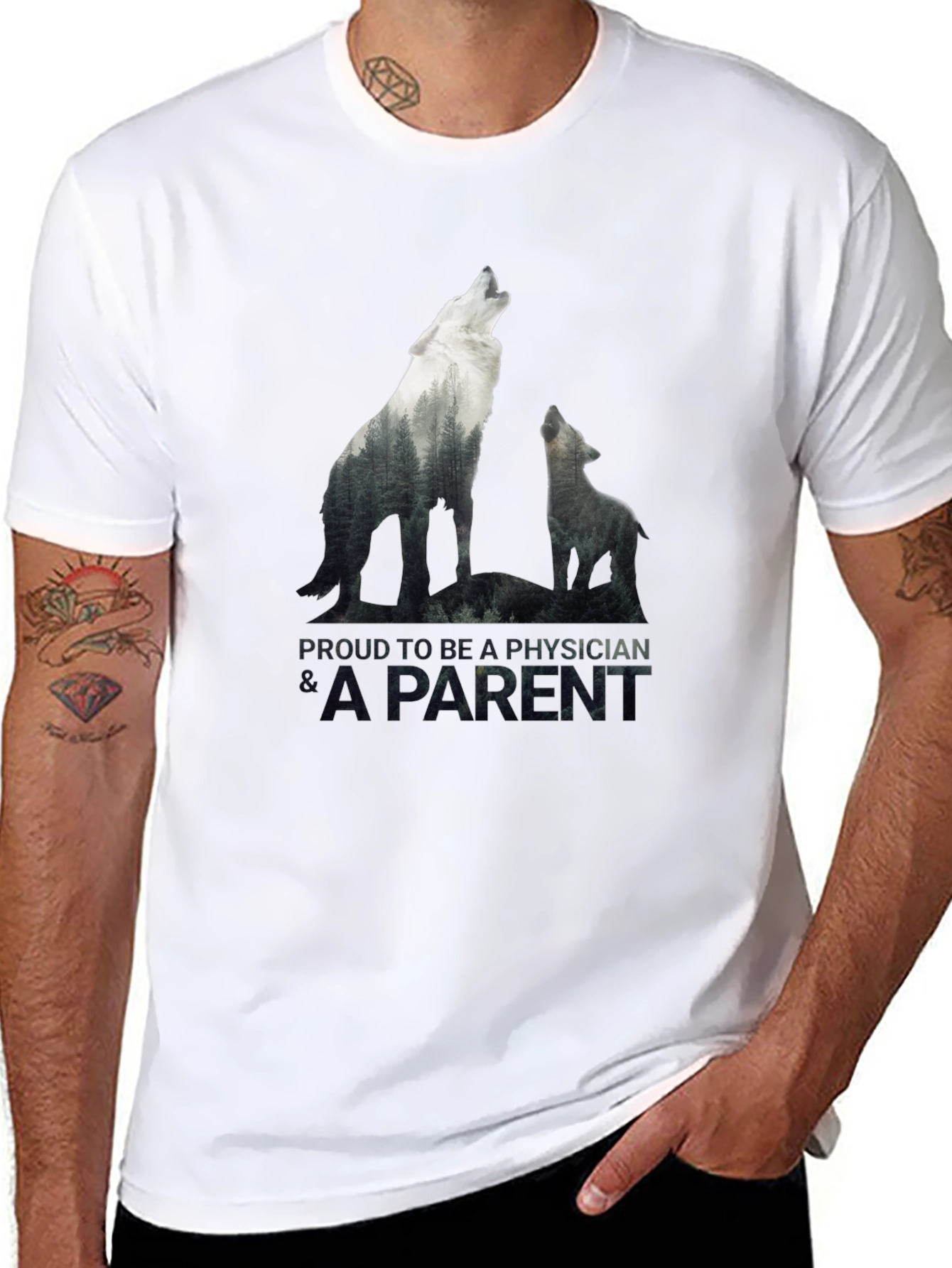Proud Physician Parent Wolf Pack Black T-Shirt