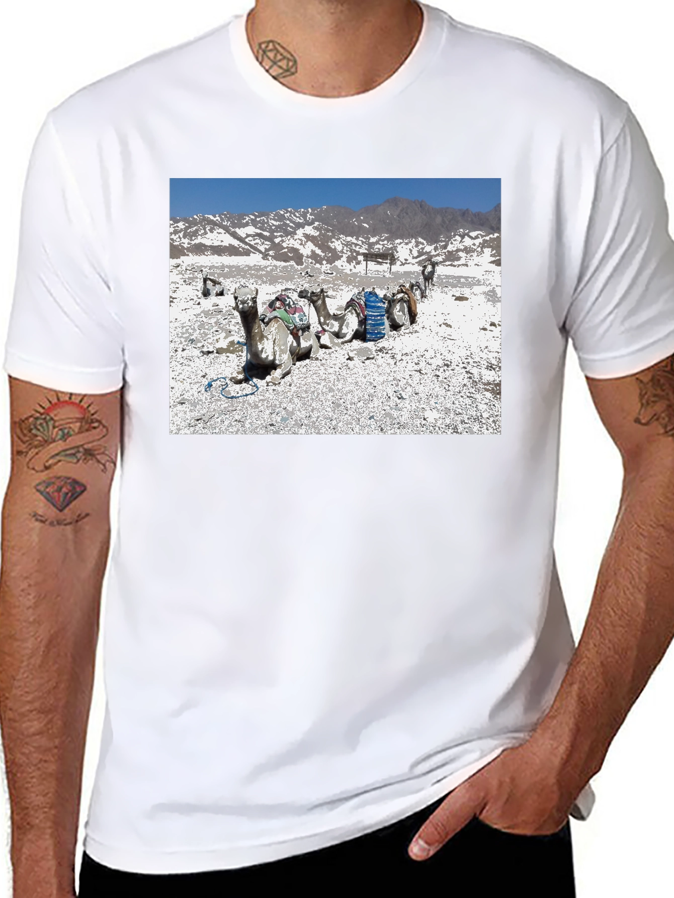 Mens Black Crew Neck T-Shirt - Camel Scene