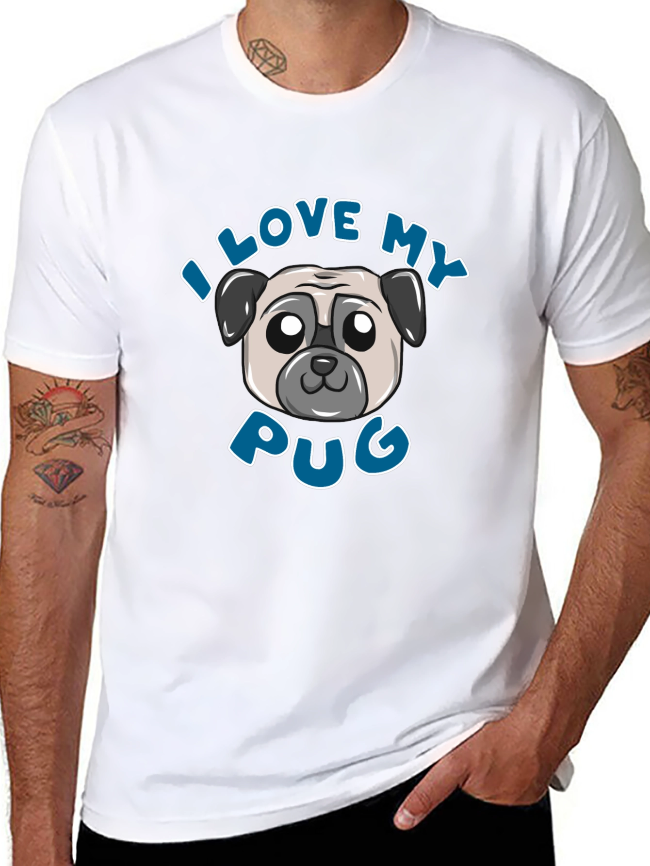 I Love My Pug Graphic Tee - Black