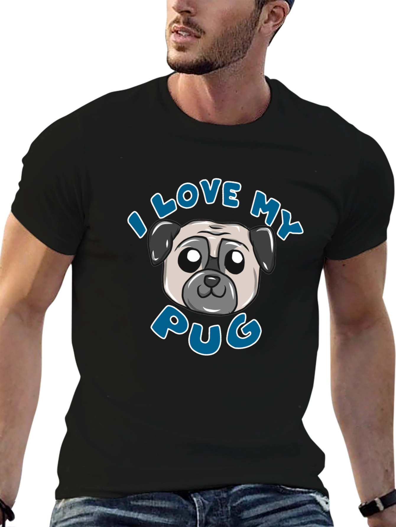 I Love My Pug Graphic Tee - Black