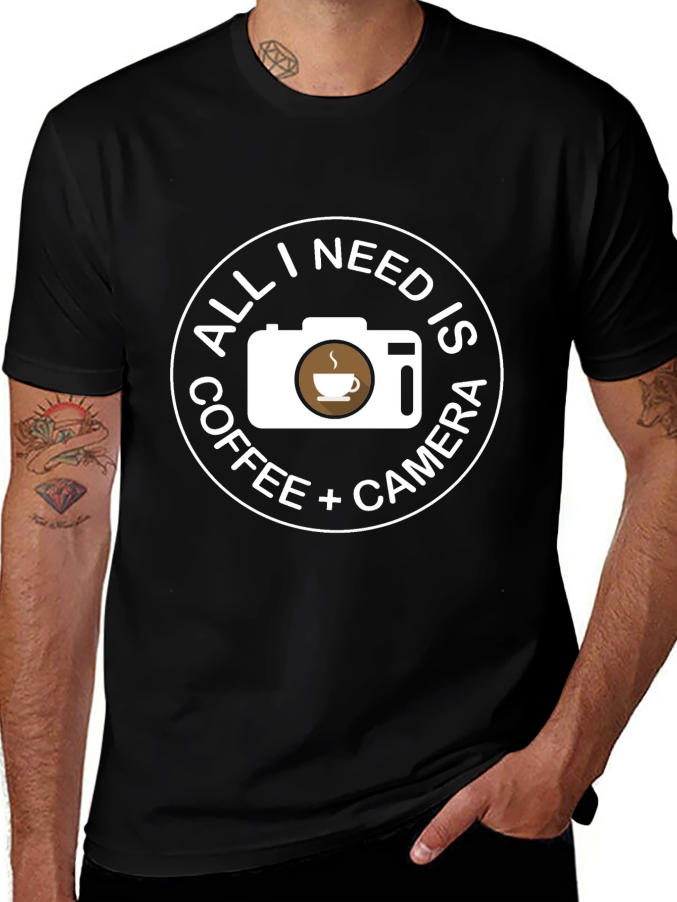 Coffee Camera Black T-Shirt - Photographers Essential