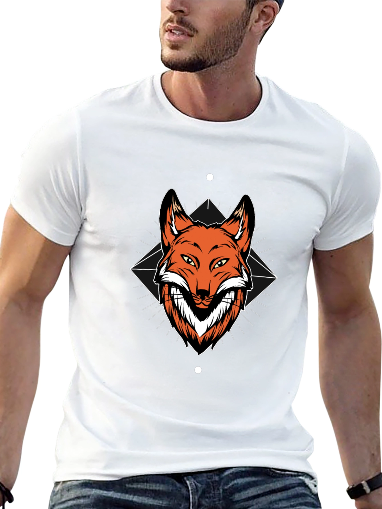 Mens Black T-Shirt with Fox Graphic Print
