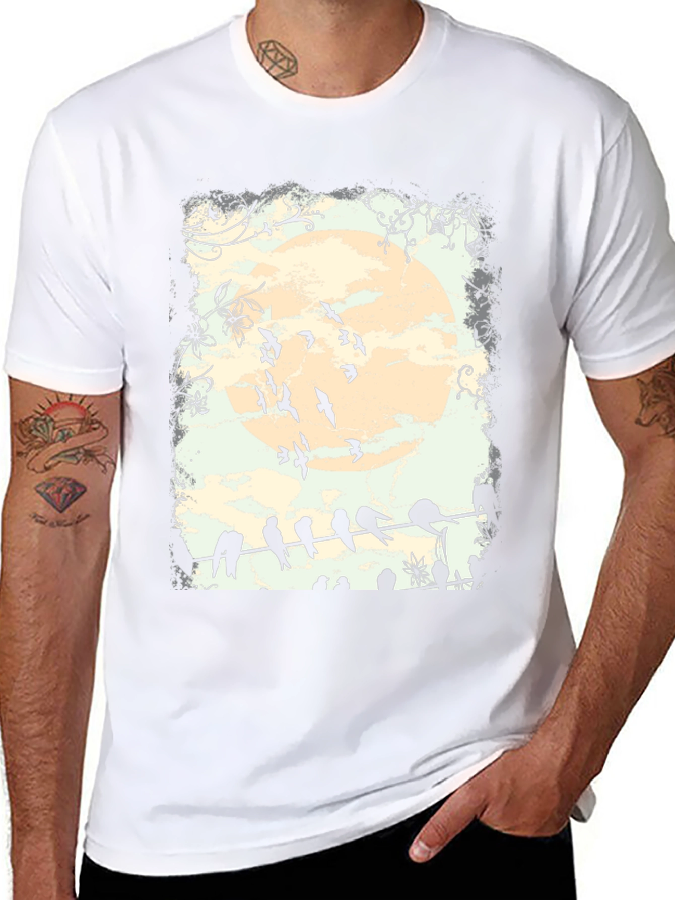 Birds on a Wire Graphic Tee - Unique Design