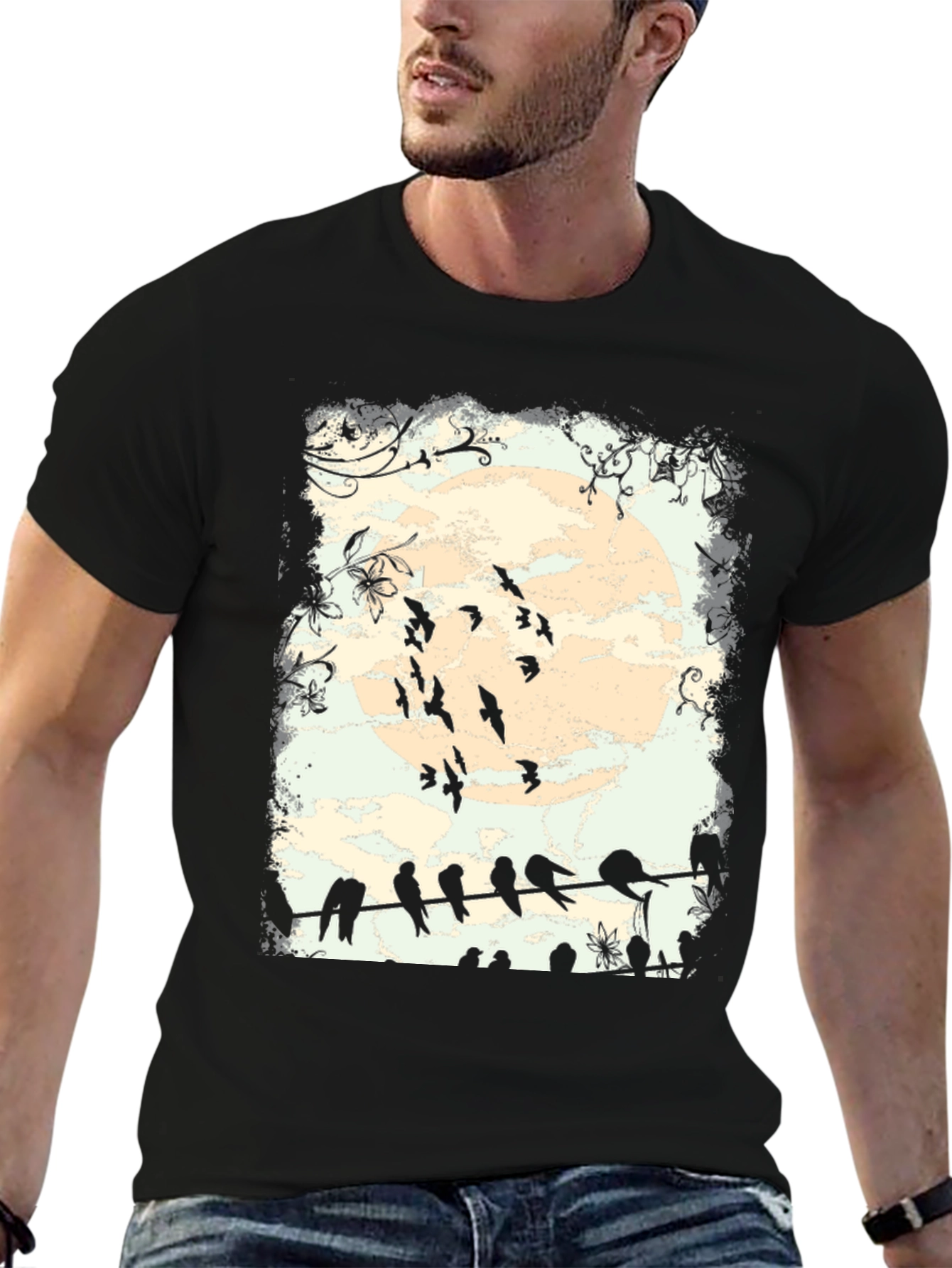 Birds on a Wire Graphic Tee - Unique Design