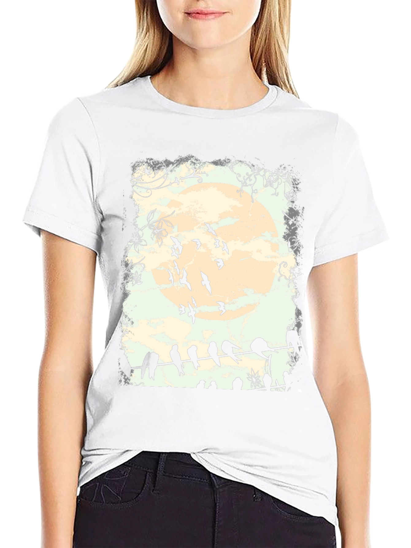 Birds on a Wire Graphic Tee - Unique Design