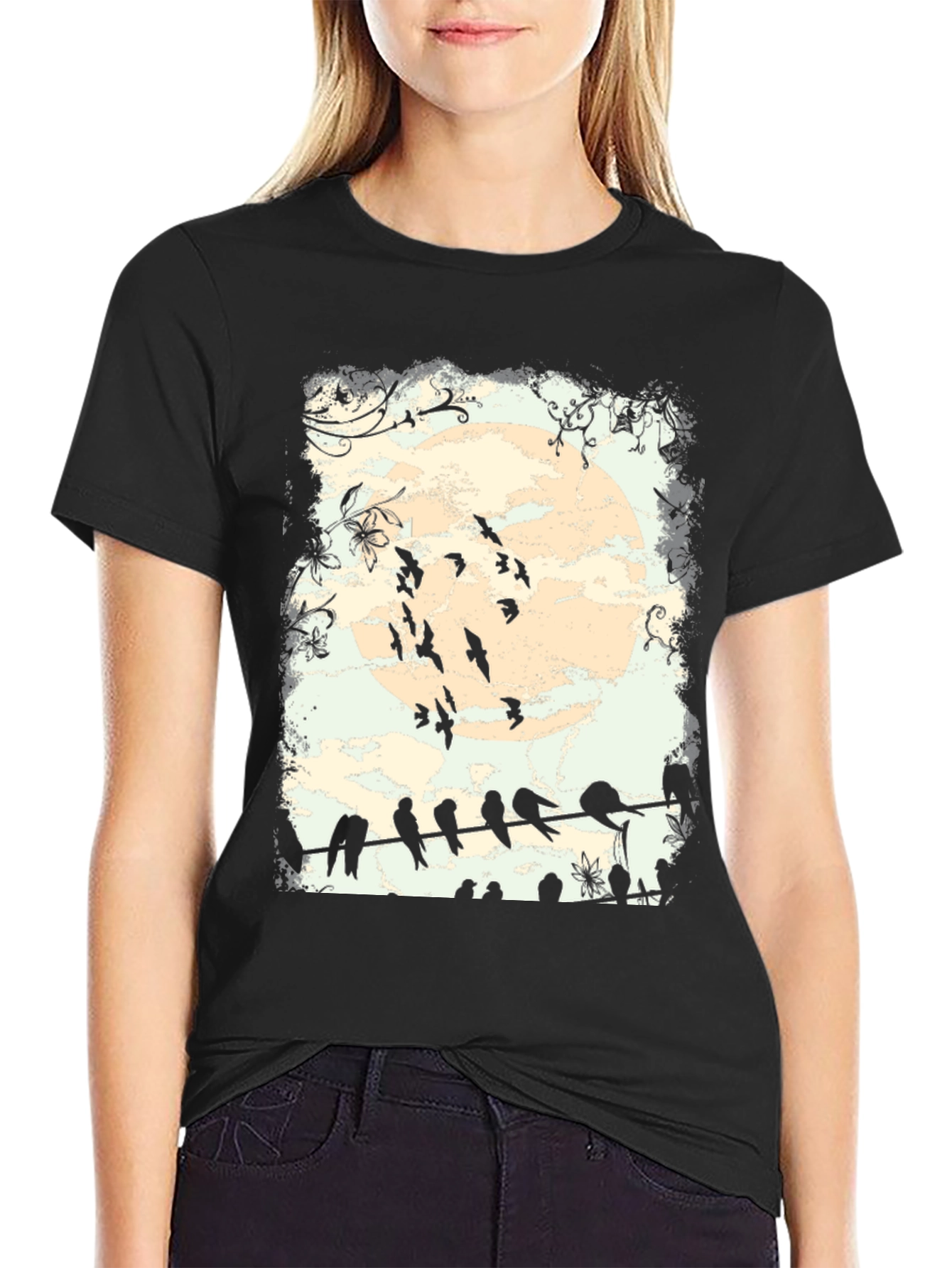 Birds on a Wire Graphic Tee - Unique Design