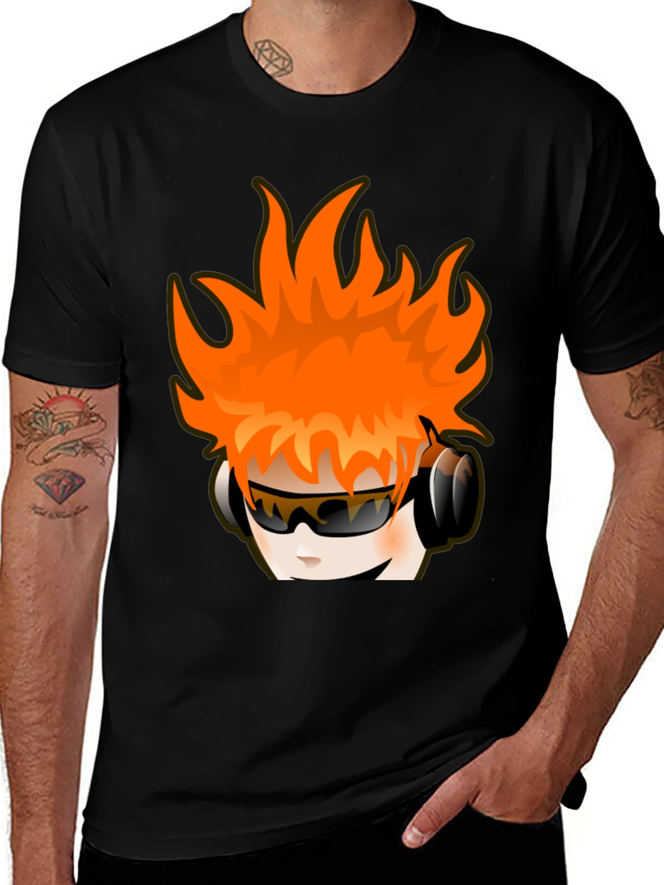 Fun Cartoon Head Black Graphic Tee