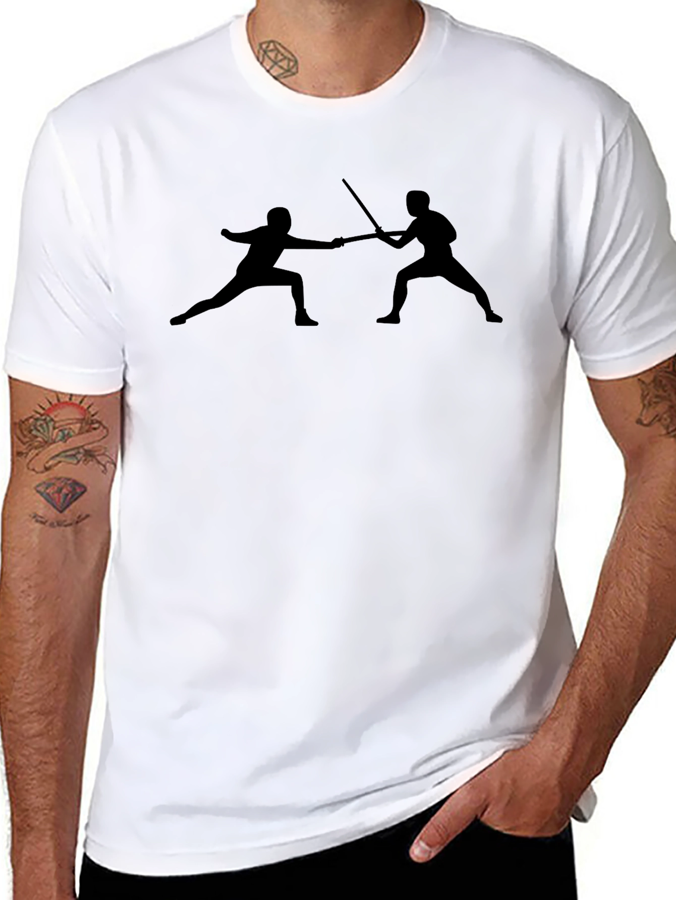 Fencing Silhouette Graphic Tee - Black Cotton Blend
