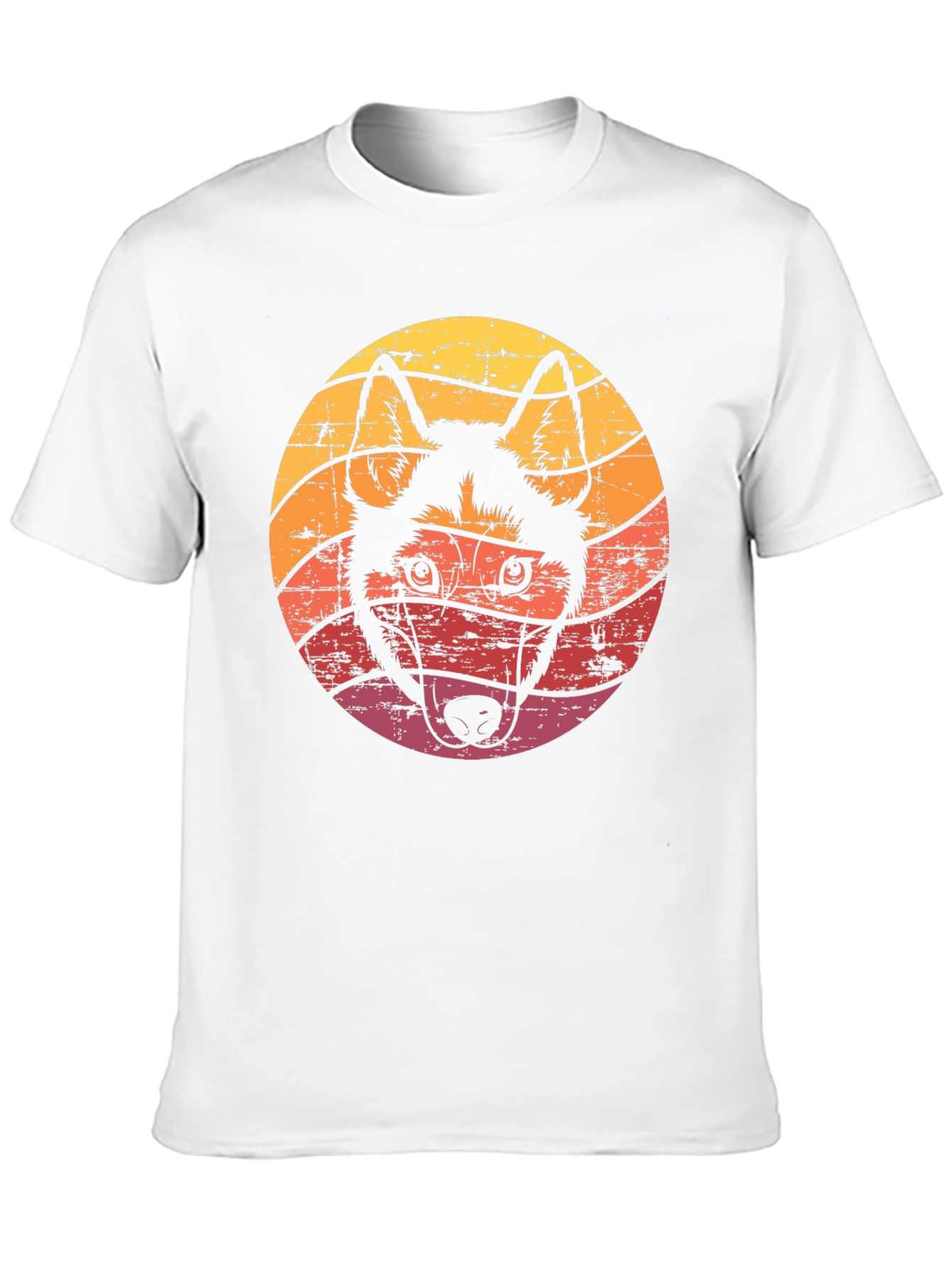 Retro Husky Dog Graphic Tee - Black Cotton T-Shirt