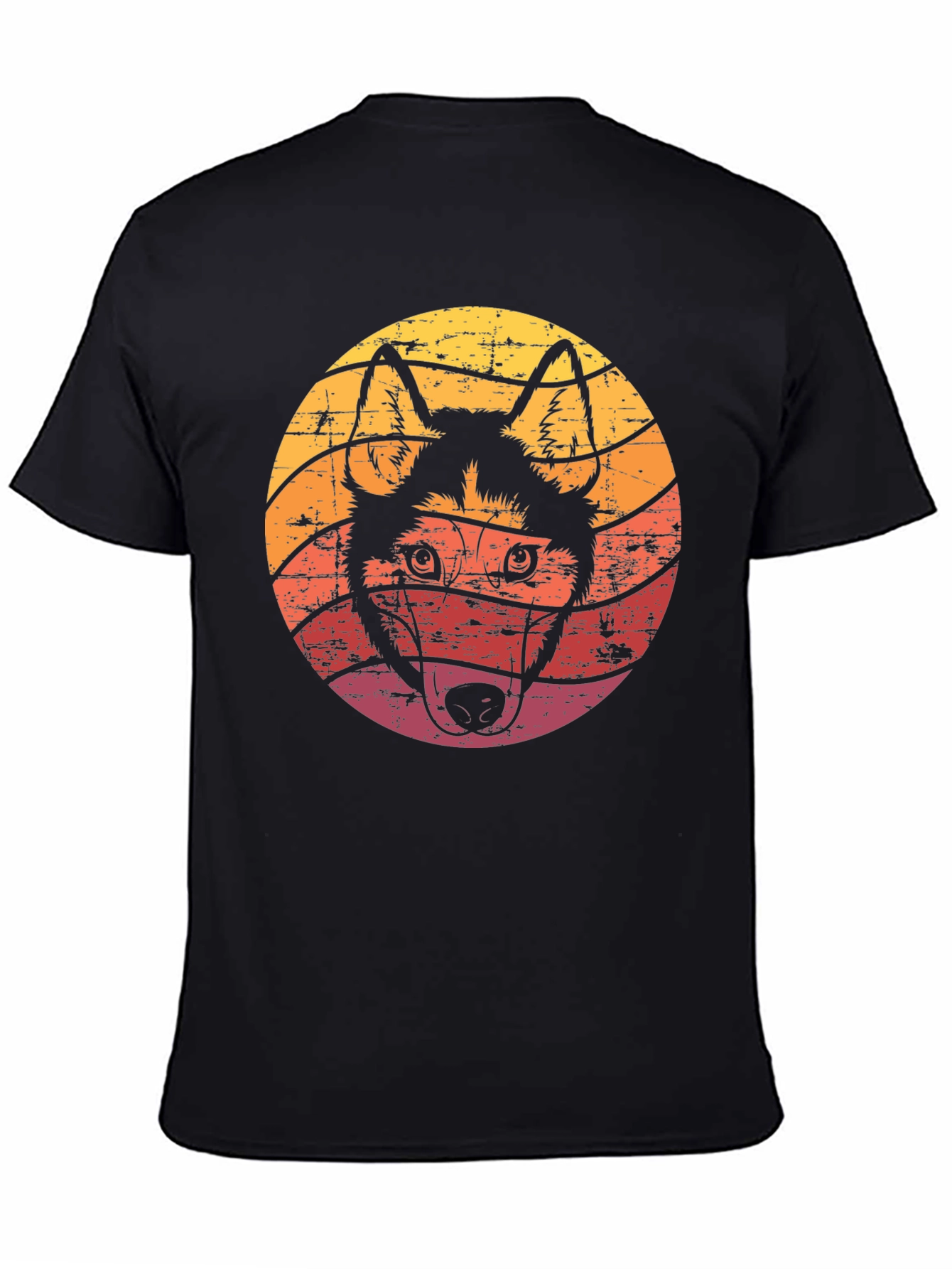 Retro Husky Dog Graphic Tee - Black Cotton T-Shirt