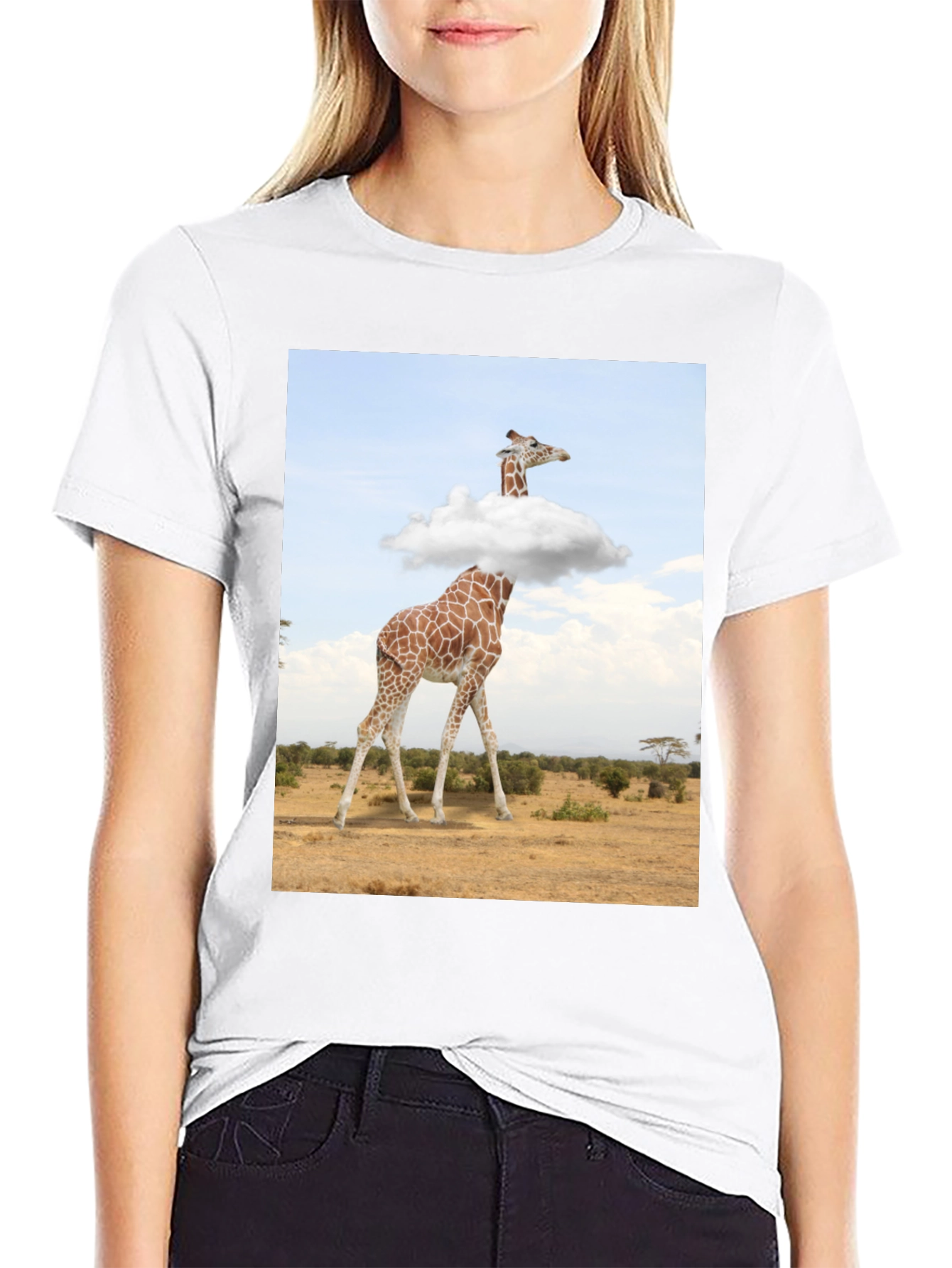 Giraffe in Clouds Graphic Tee - Mens Black T-Shirt