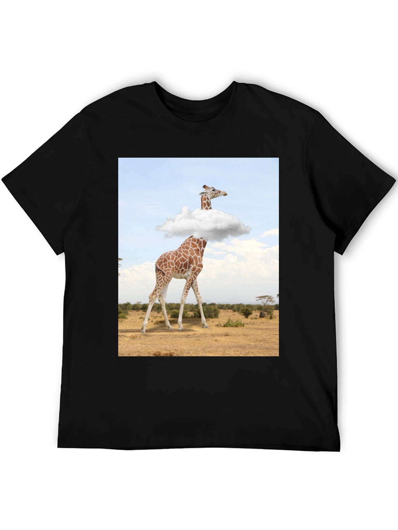 Giraffe in Clouds Graphic Tee - Mens Black T-Shirt