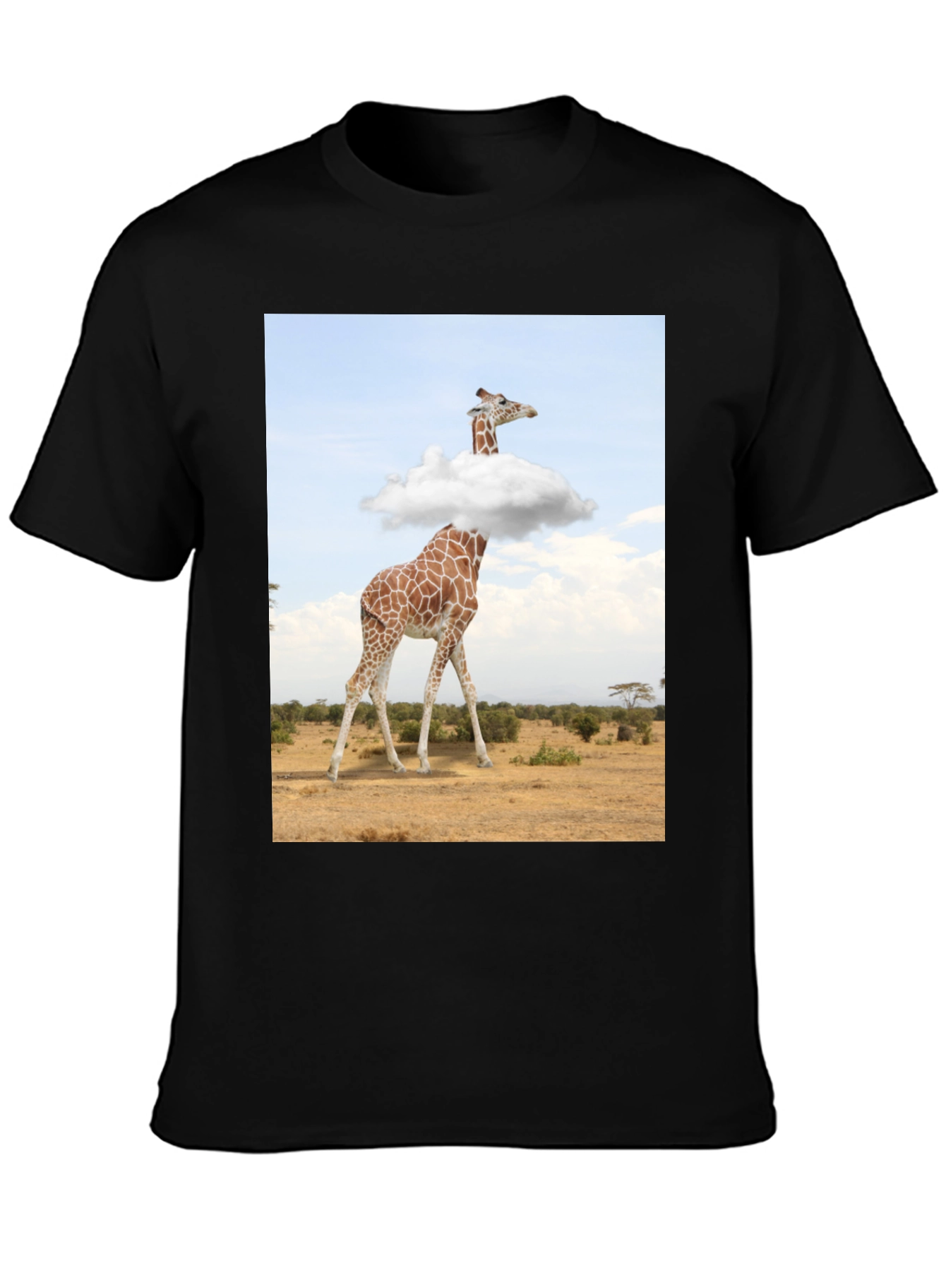 Giraffe in Clouds Graphic Tee - Mens Black T-Shirt