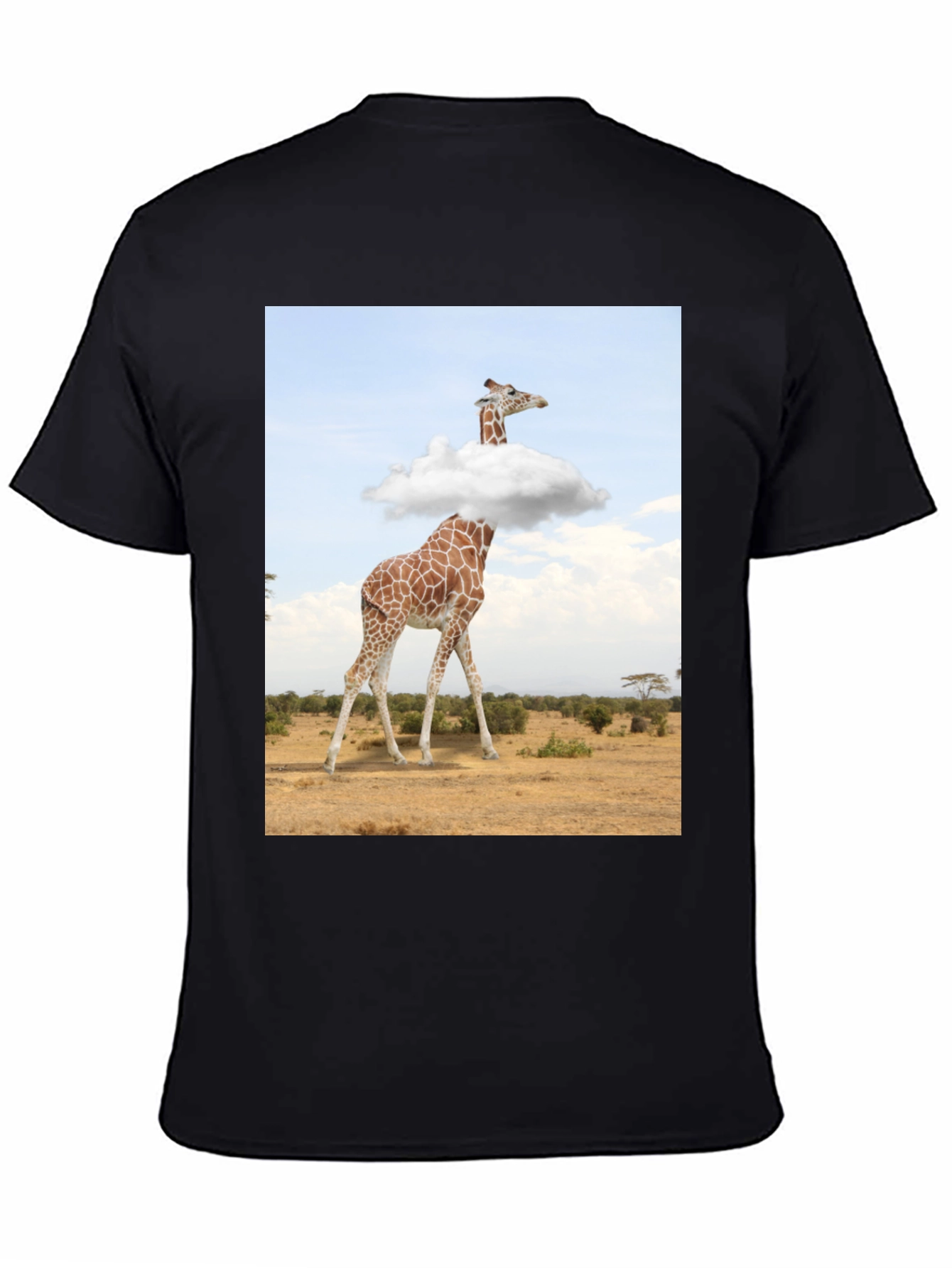 Giraffe in Clouds Graphic Tee - Mens Black T-Shirt