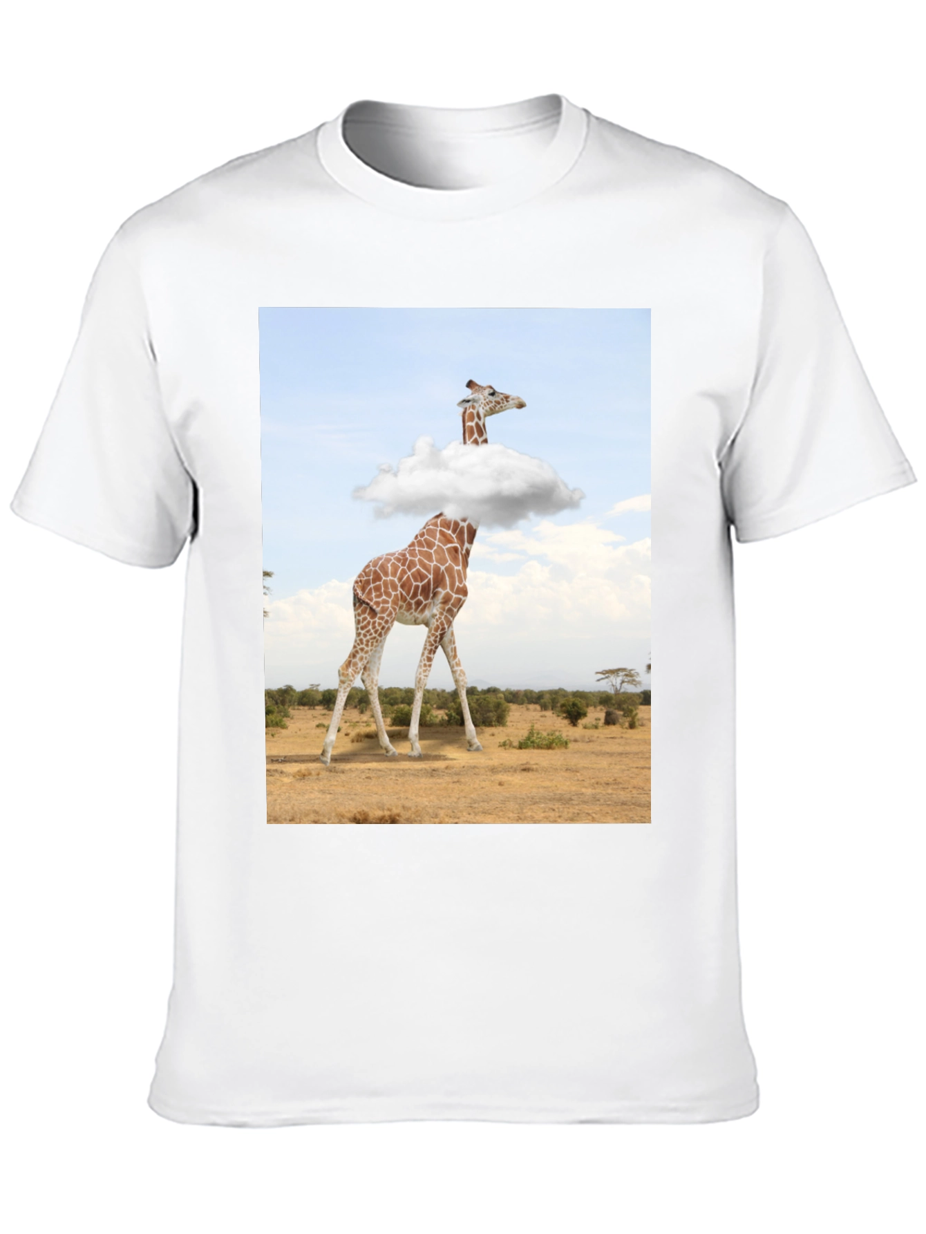 Giraffe in Clouds Graphic Tee - Mens Black T-Shirt