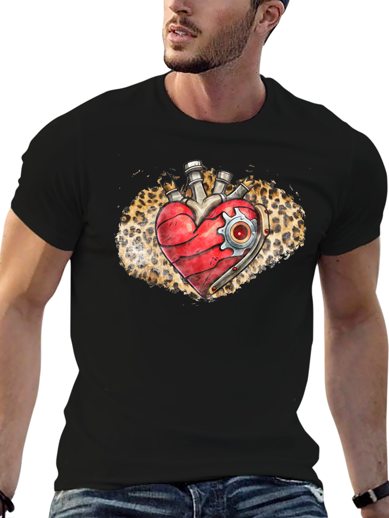 Steampunk Heart T-Shirt - Leopard Print