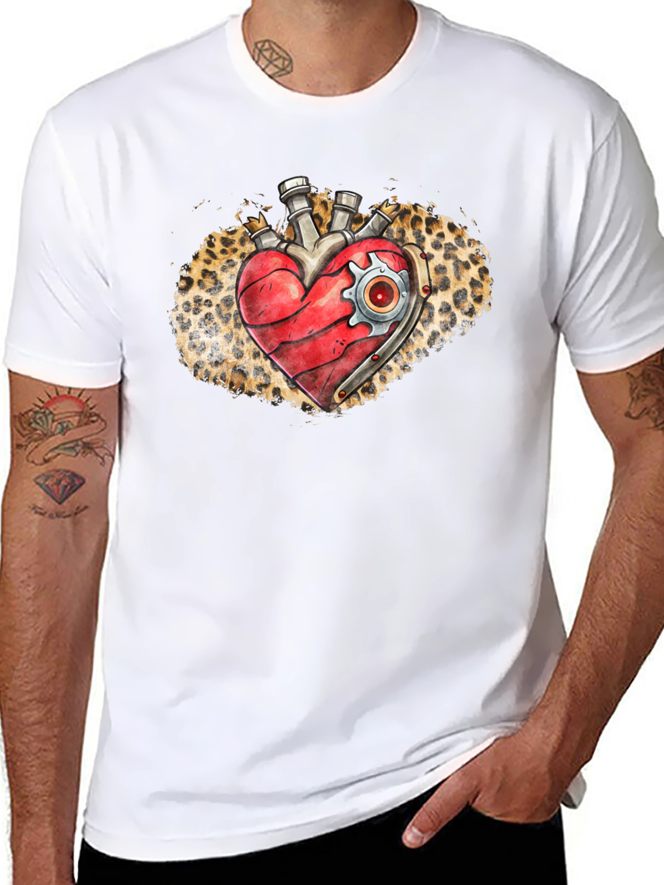 Steampunk Heart T-Shirt - Leopard Print